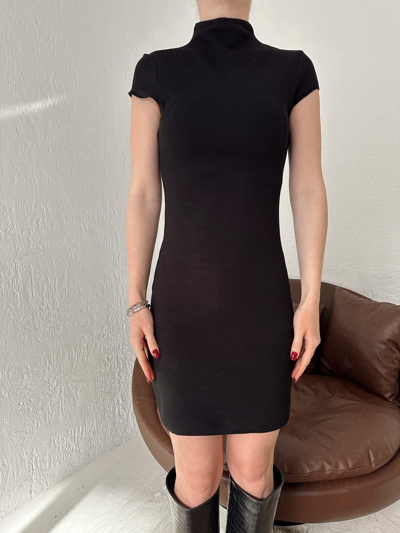 Dik Yaka Streç Mini Elbise SİYAH
