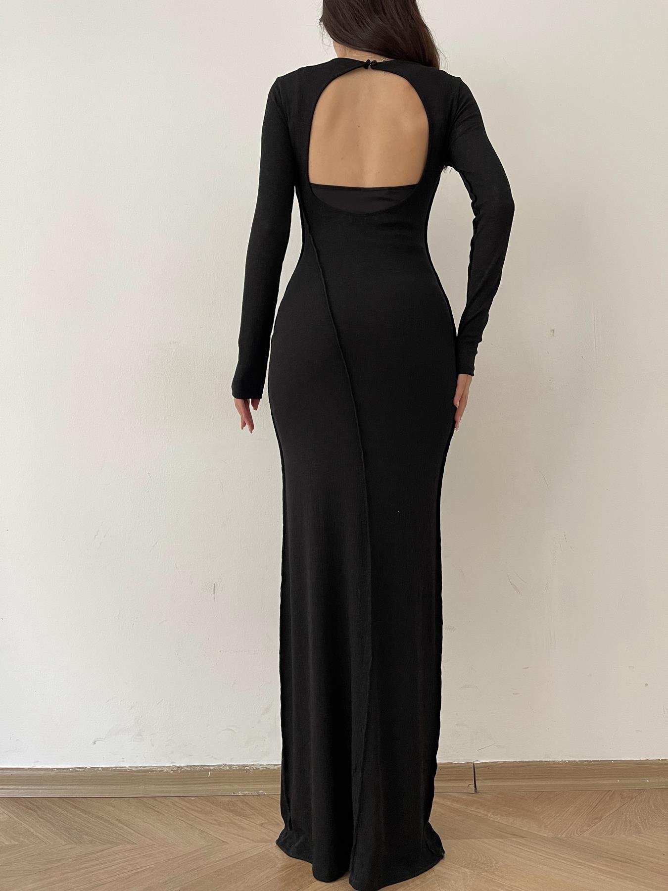 Dikiş Detay Astarlı Elbise SİYAH