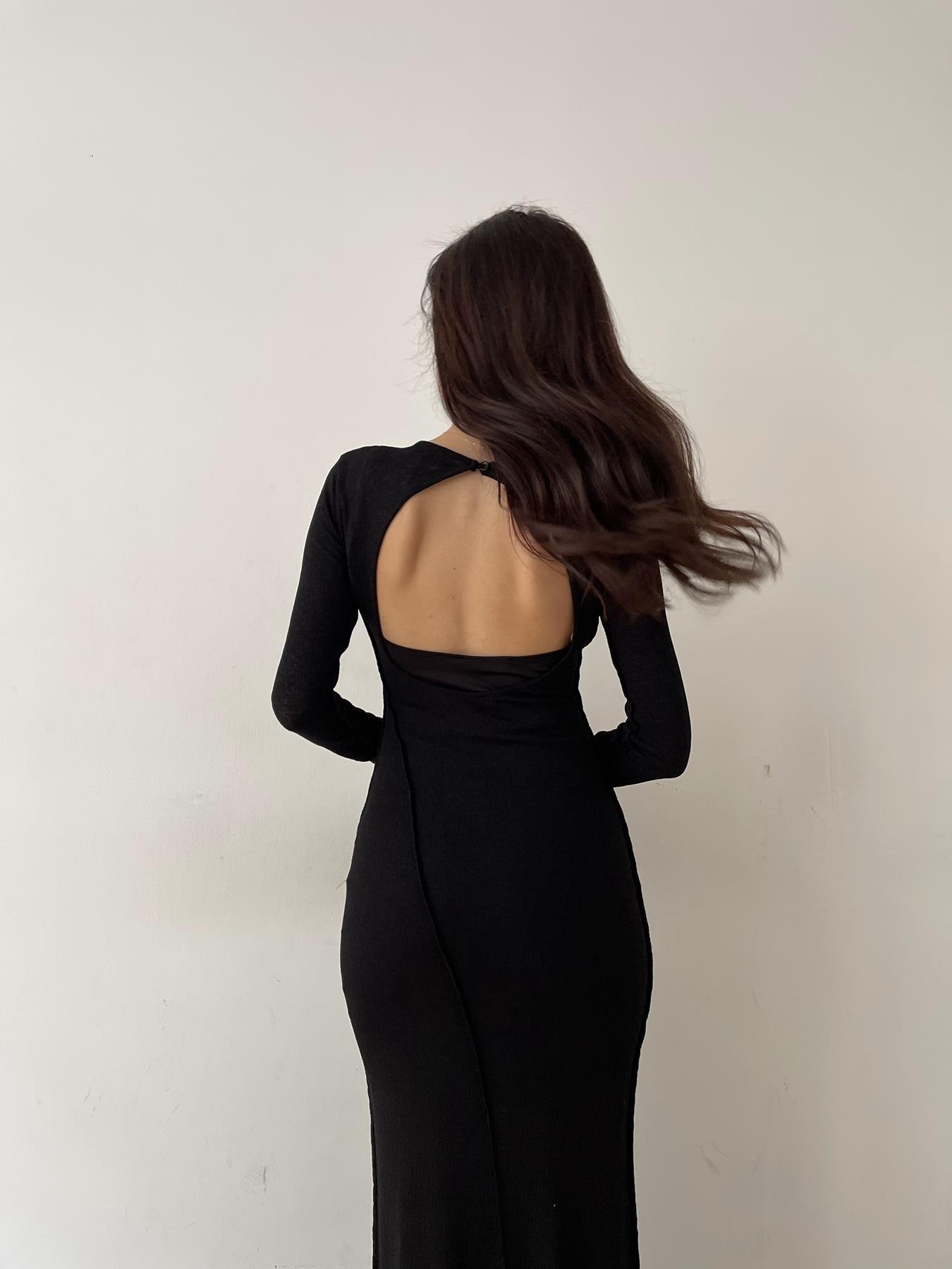 Dikiş Detay Astarlı Elbise SİYAH