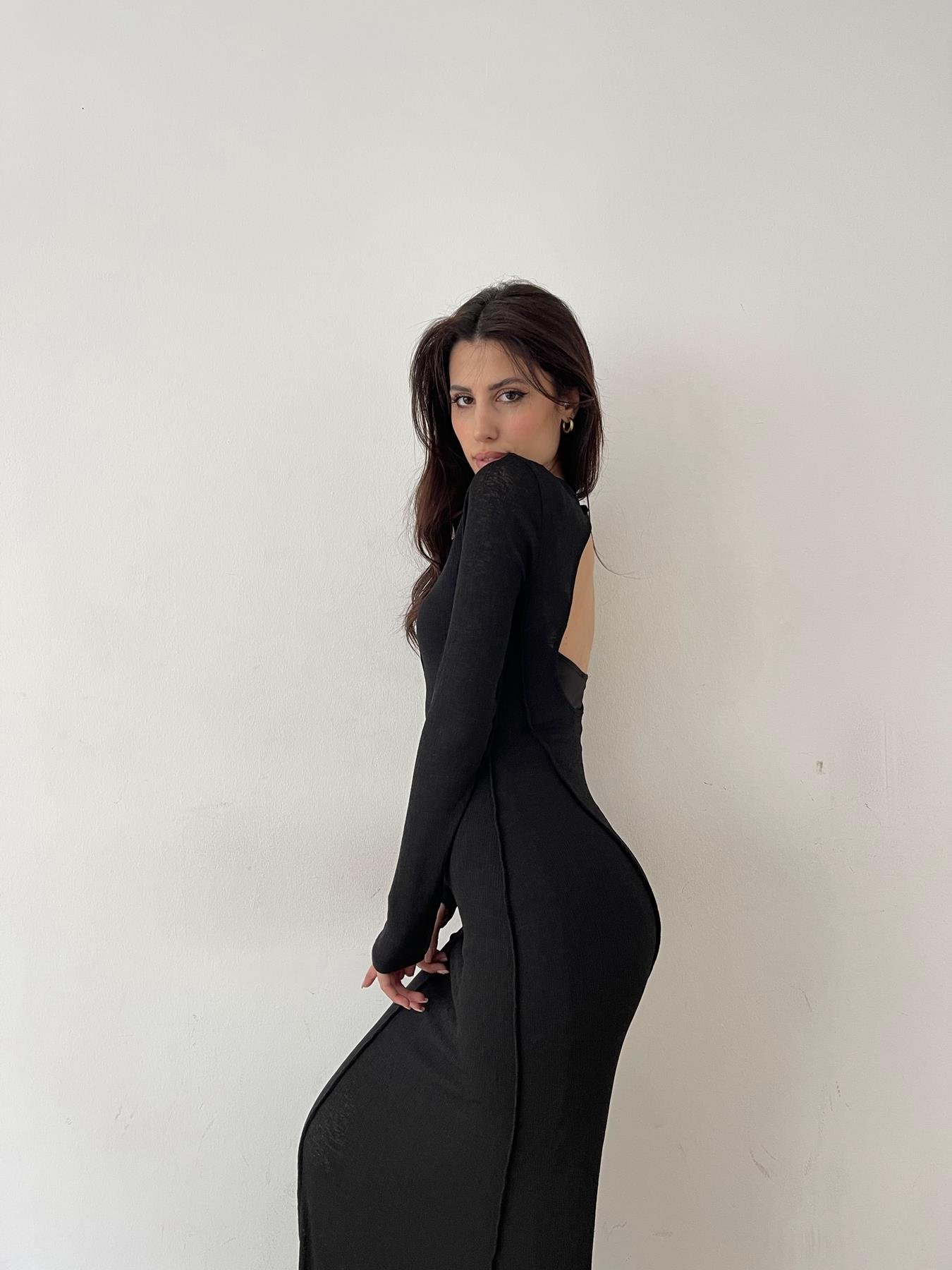 Dikiş Detay Astarlı Elbise SİYAH