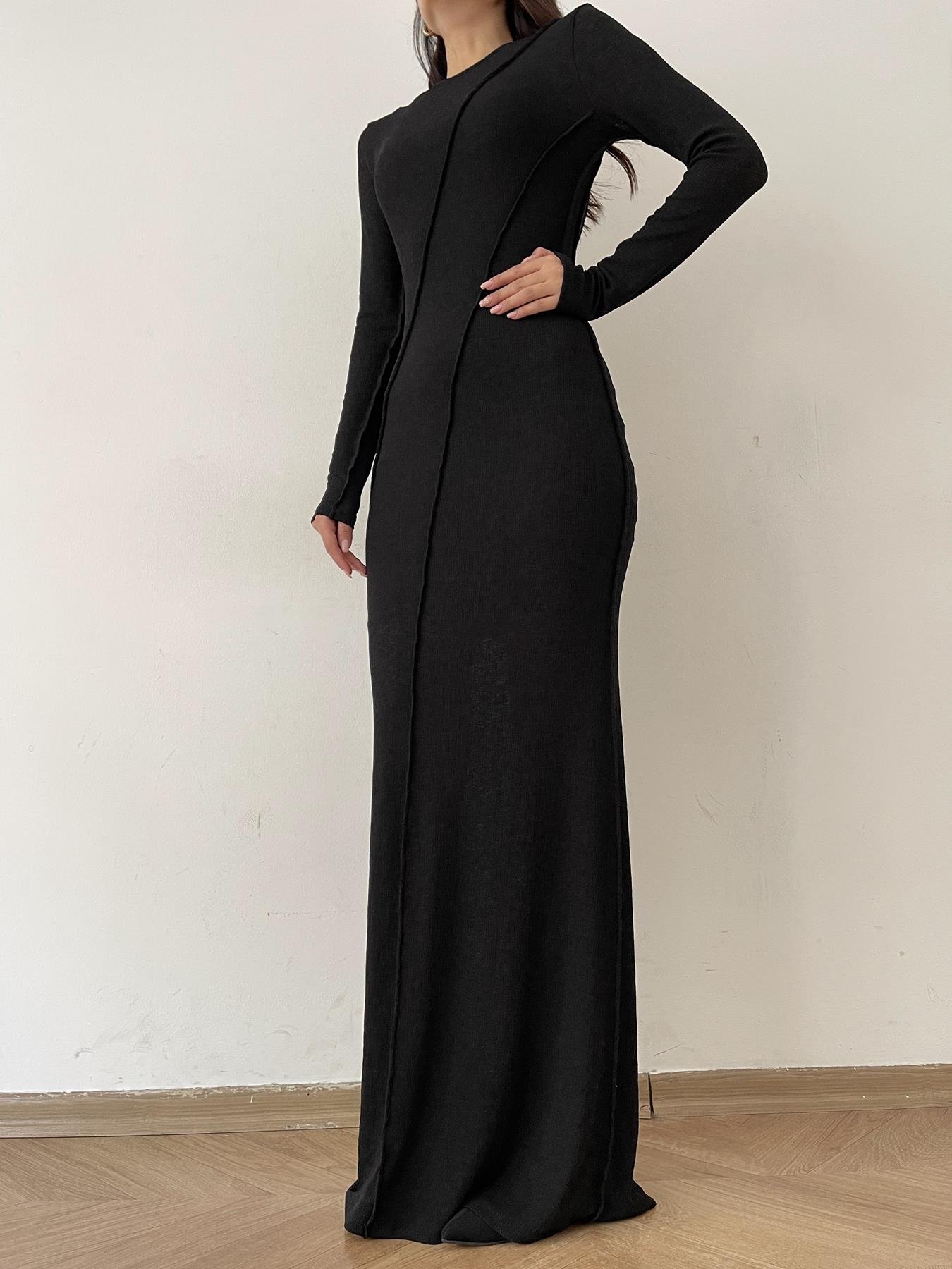 Dikiş Detay Astarlı Elbise SİYAH