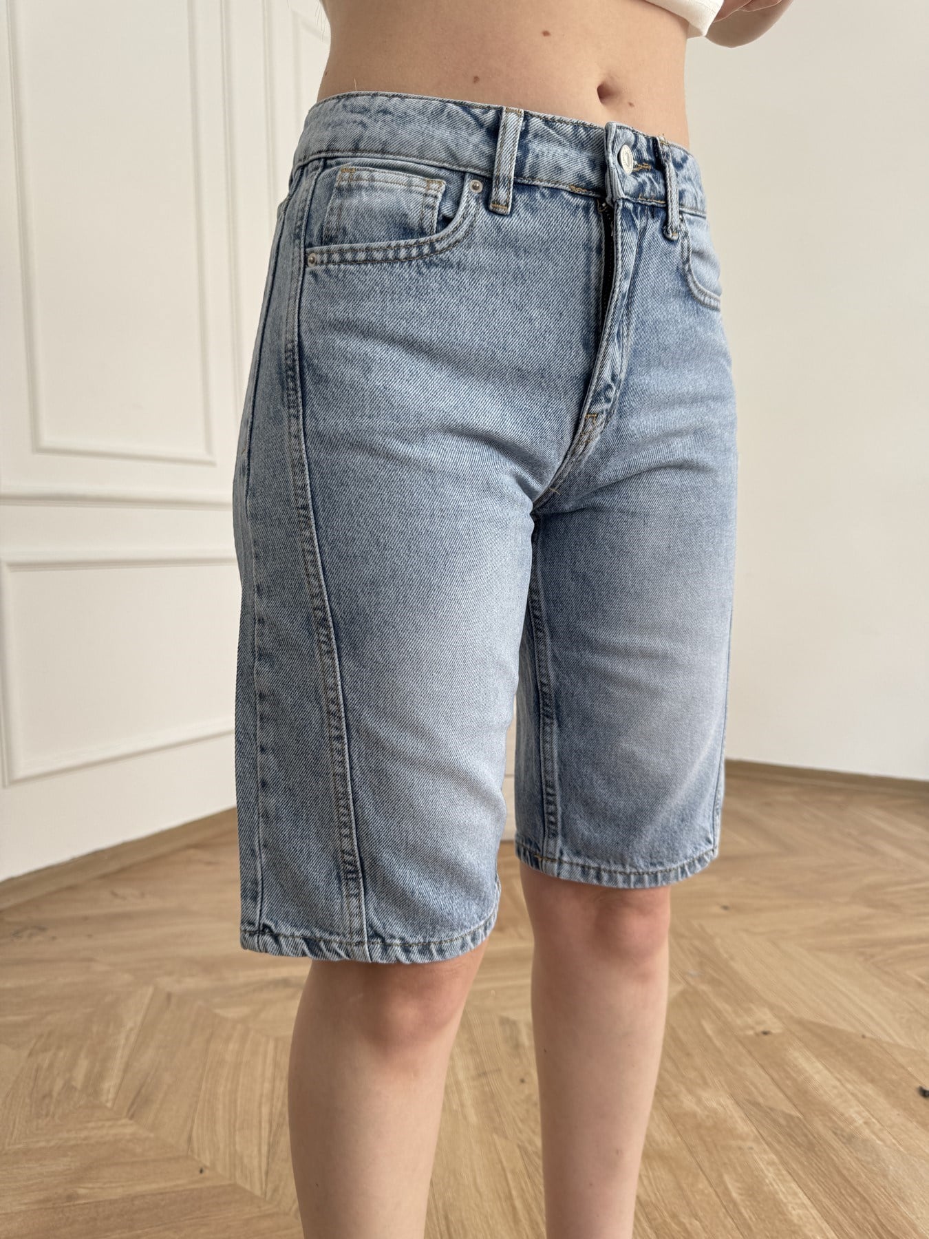 Dikiş Detay Jean Kapri Mavi