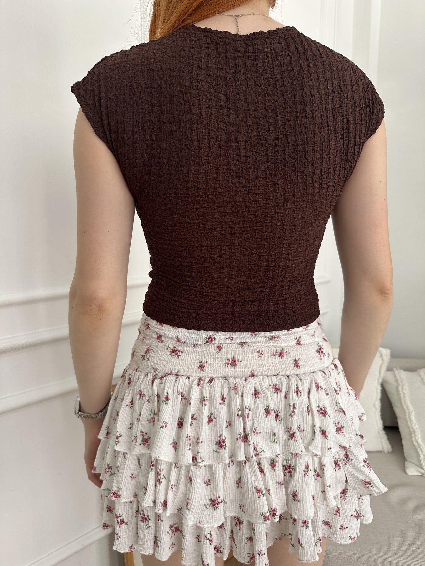 Dokulu Crop Body Acı kahve