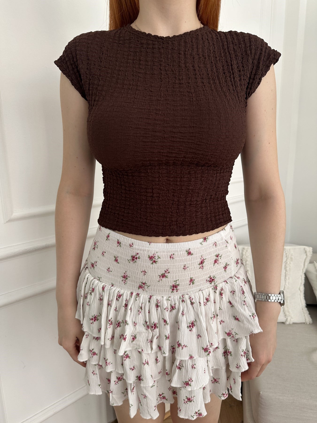 Dokulu Crop Body Acı kahve