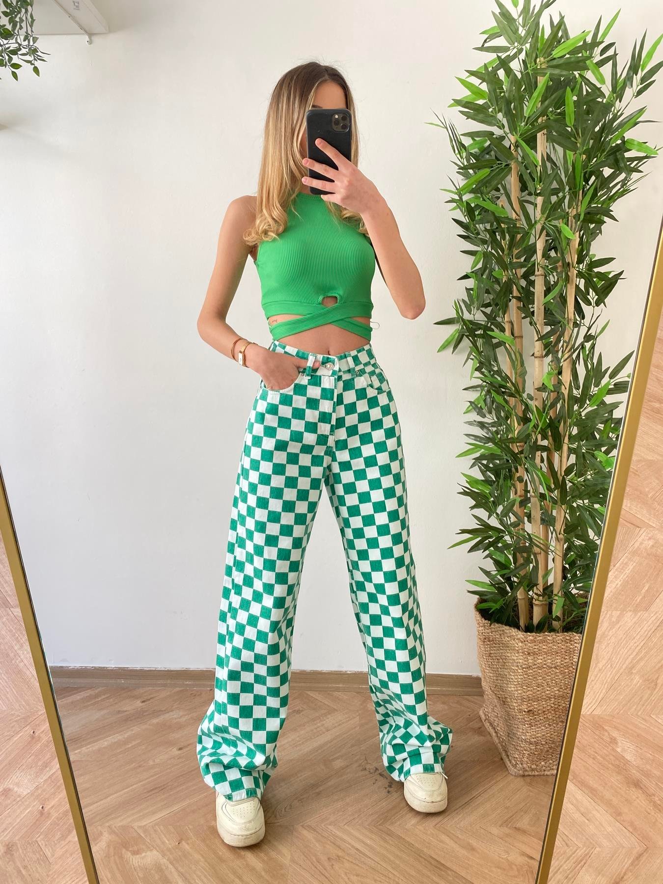 Dökümlü Pantolon YEŞİL