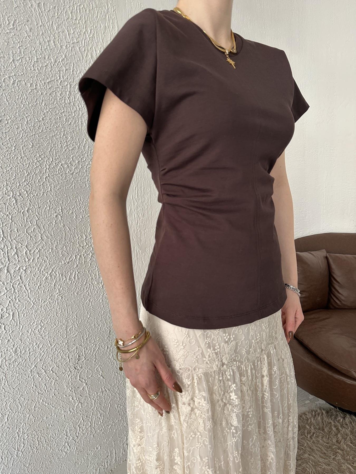 Drape Detay Tişört KOYU KAHVE