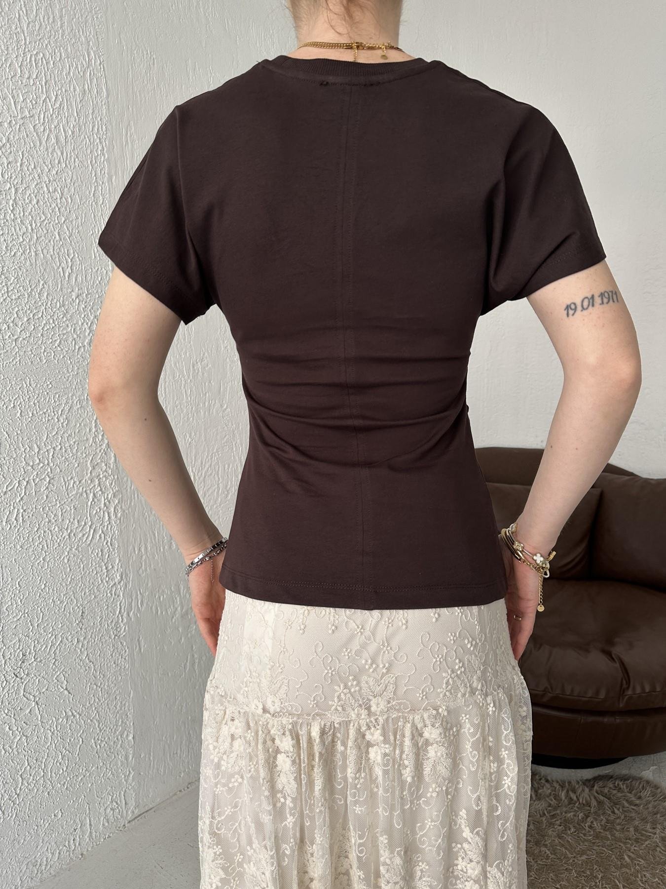 Drape Detay Tişört KOYU KAHVE