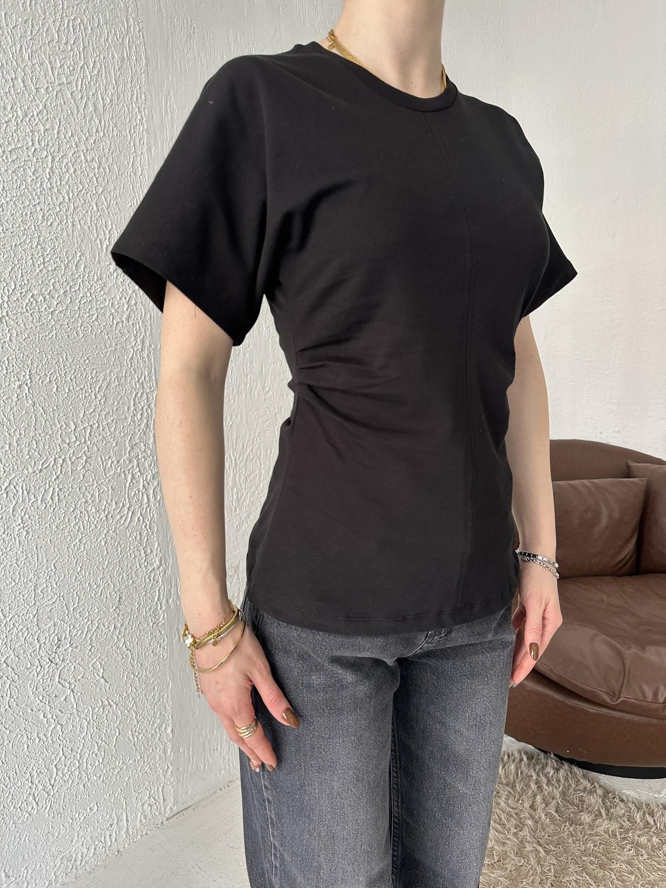 Drape Detay Tişört Siyah