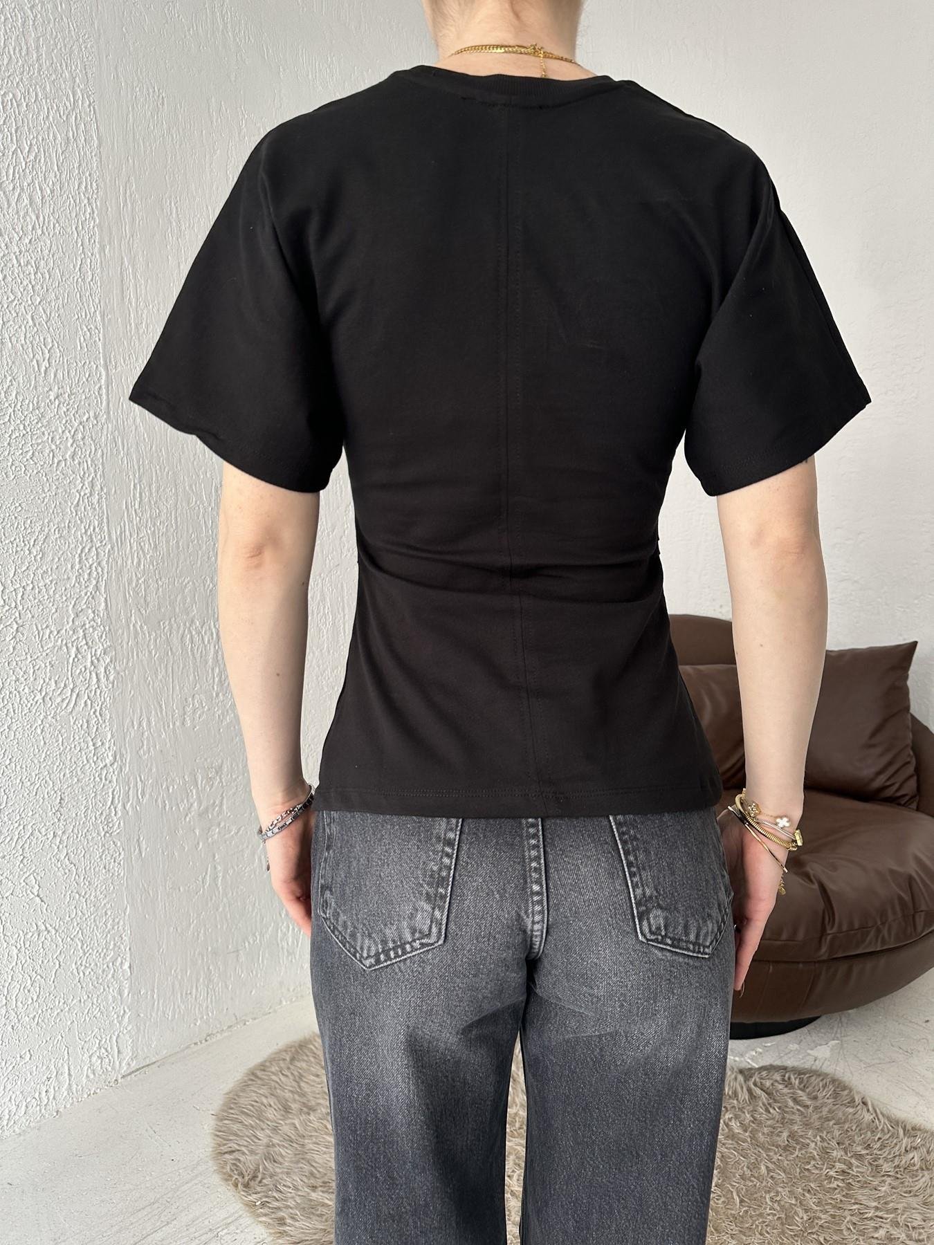 Drape Detay Tişört Siyah