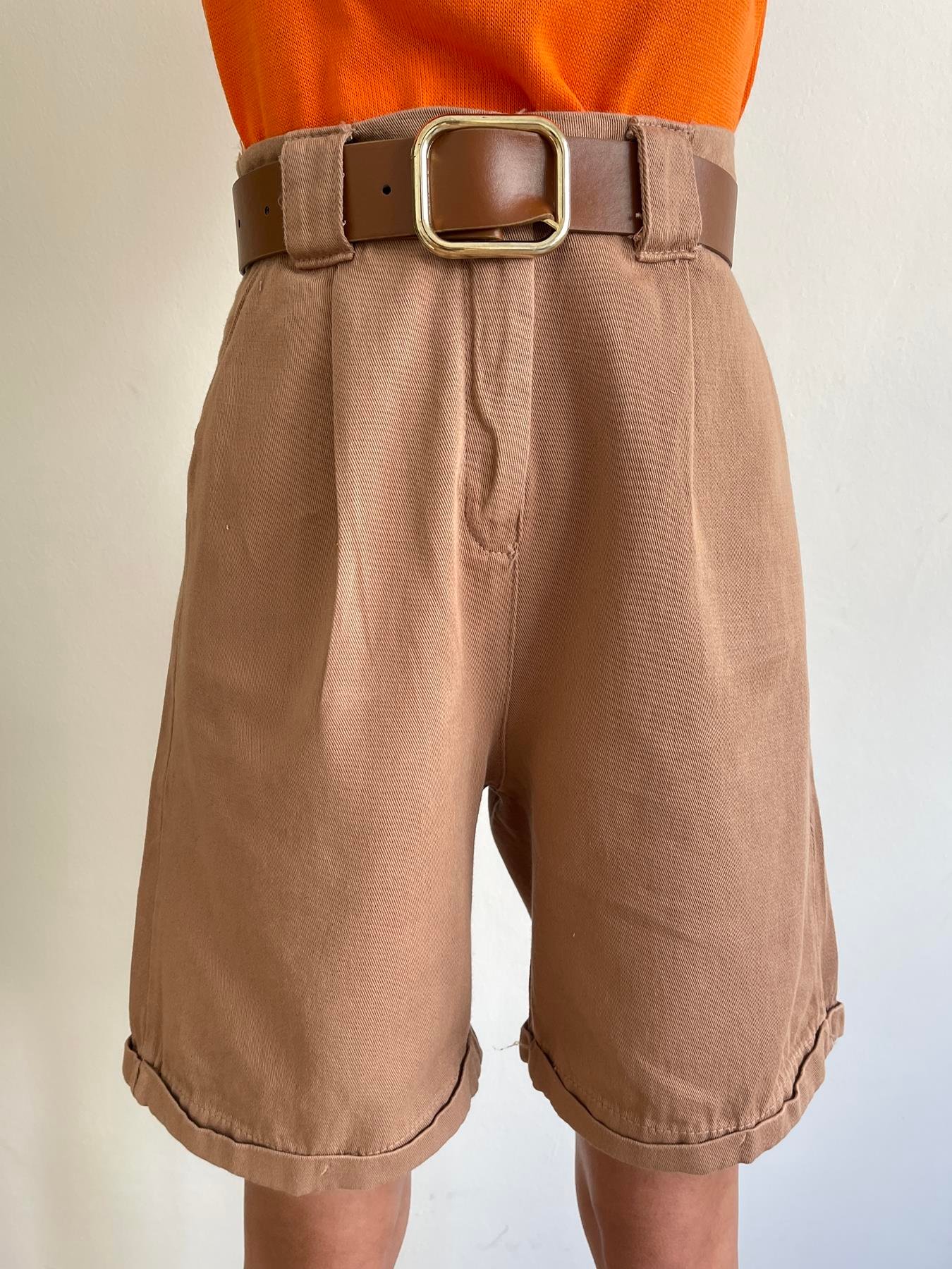 Duble Paça Kemerli Bermuda CAMEL