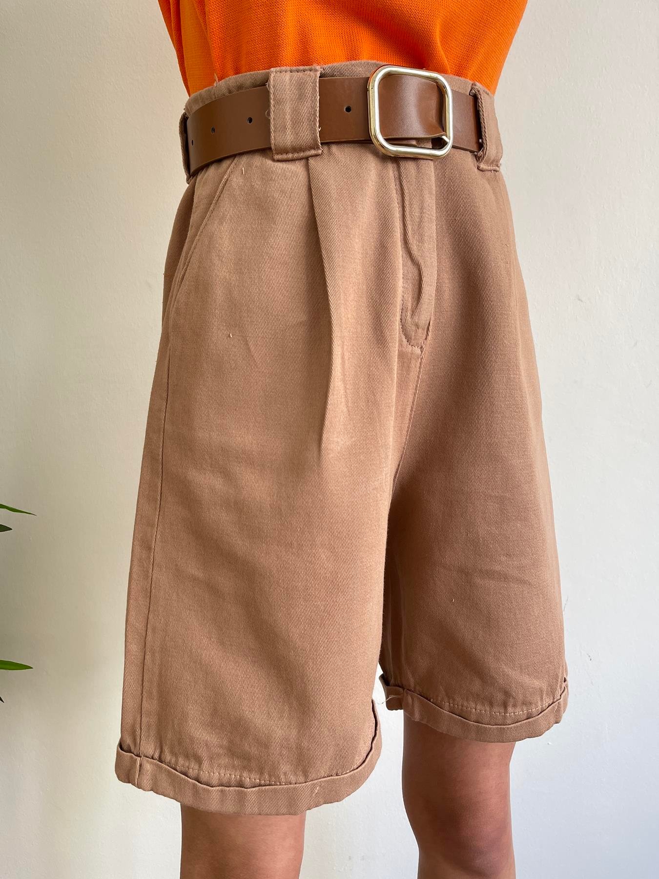 Duble Paça Kemerli Bermuda CAMEL