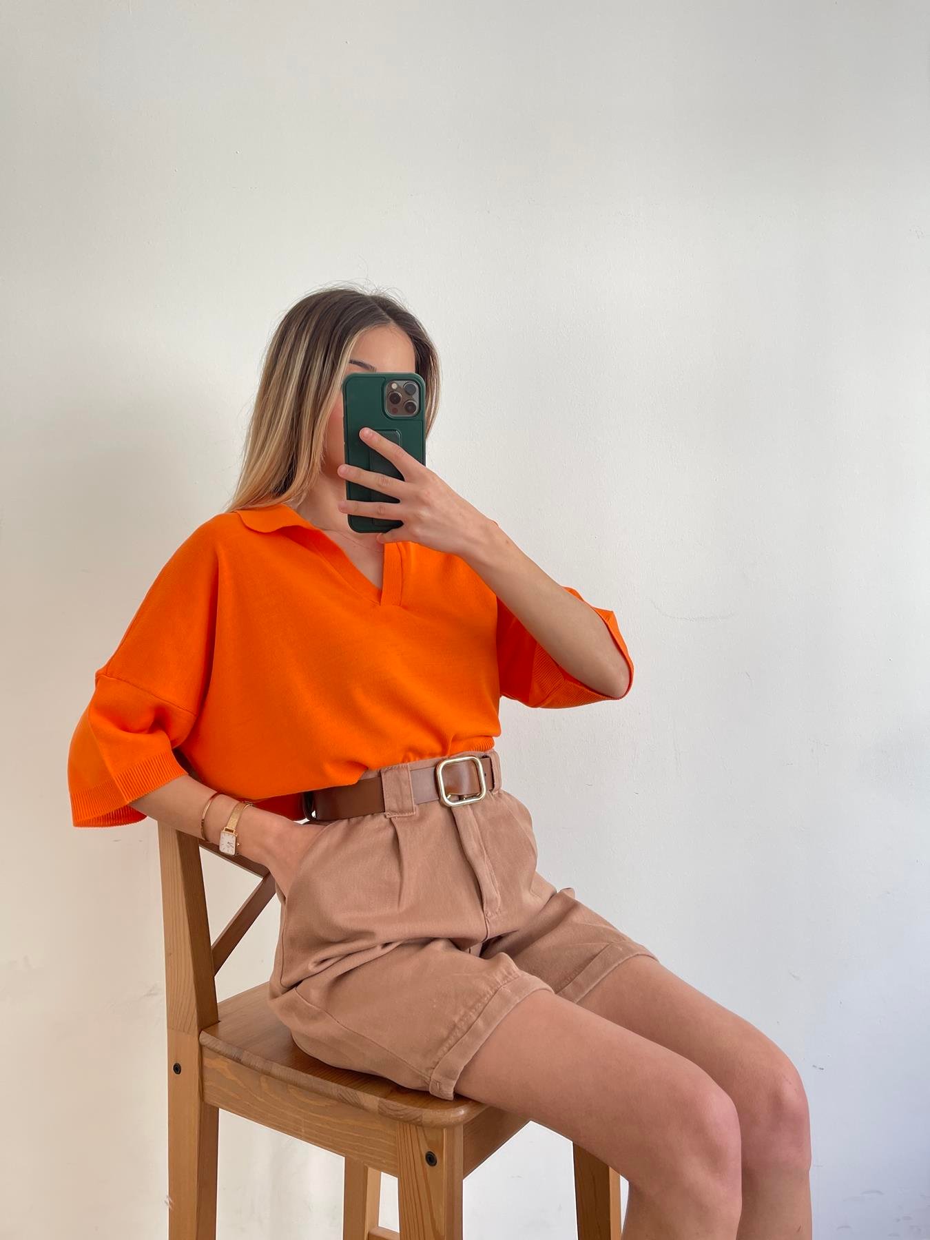 Duble Paça Kemerli Bermuda CAMEL