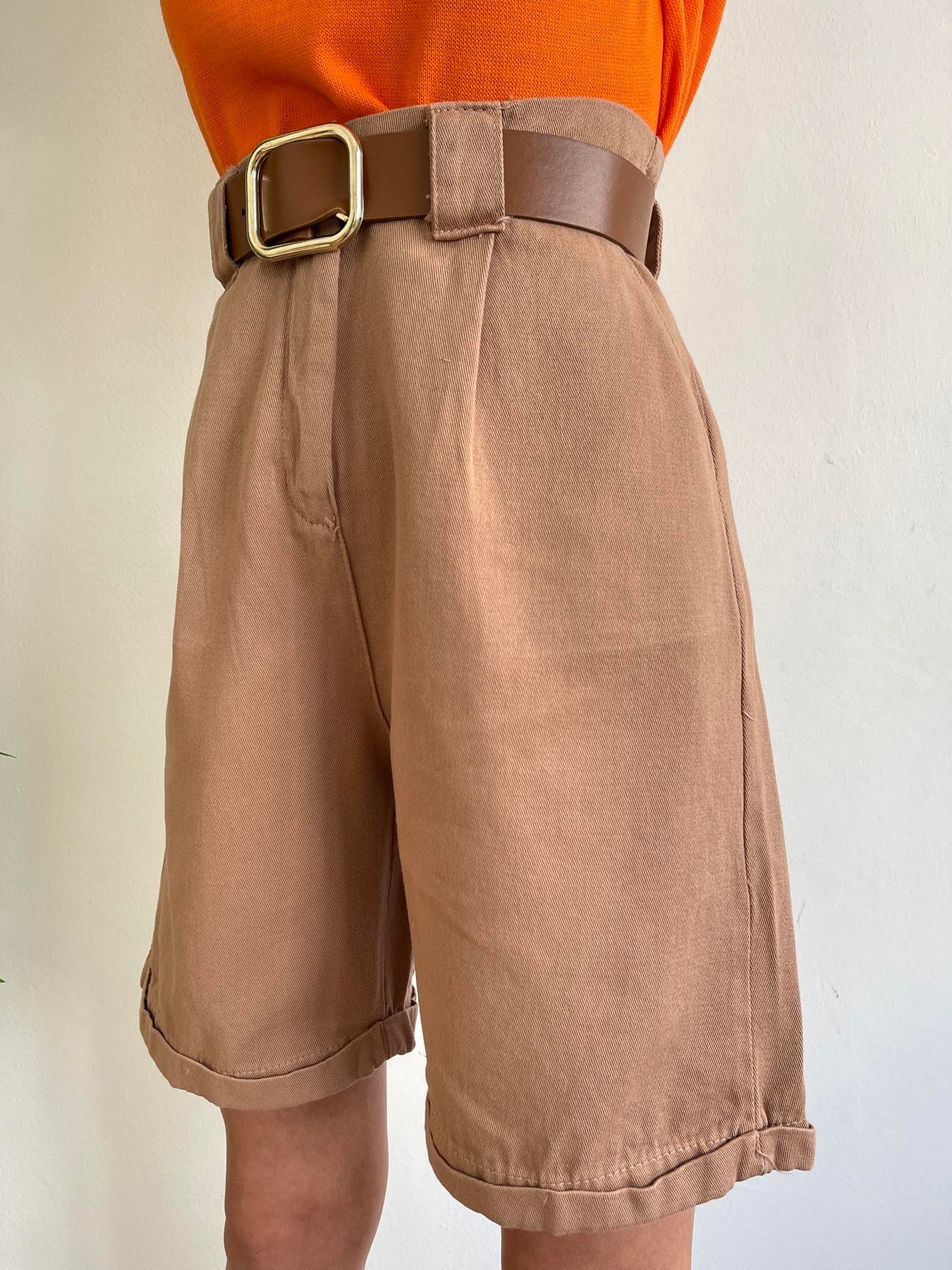 Duble Paça Kemerli Bermuda CAMEL