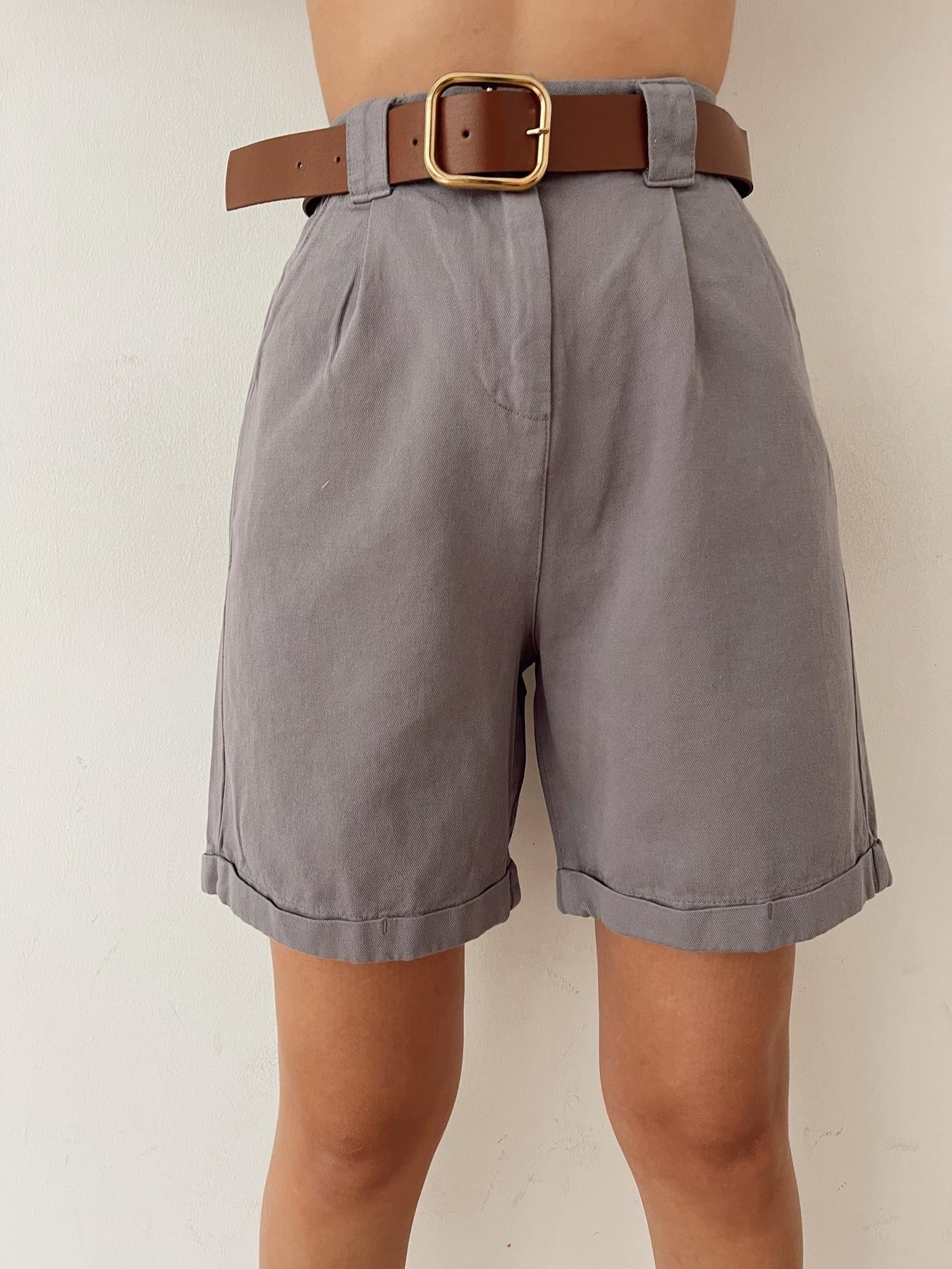 Duble Paça Kemerli Bermuda GRİ