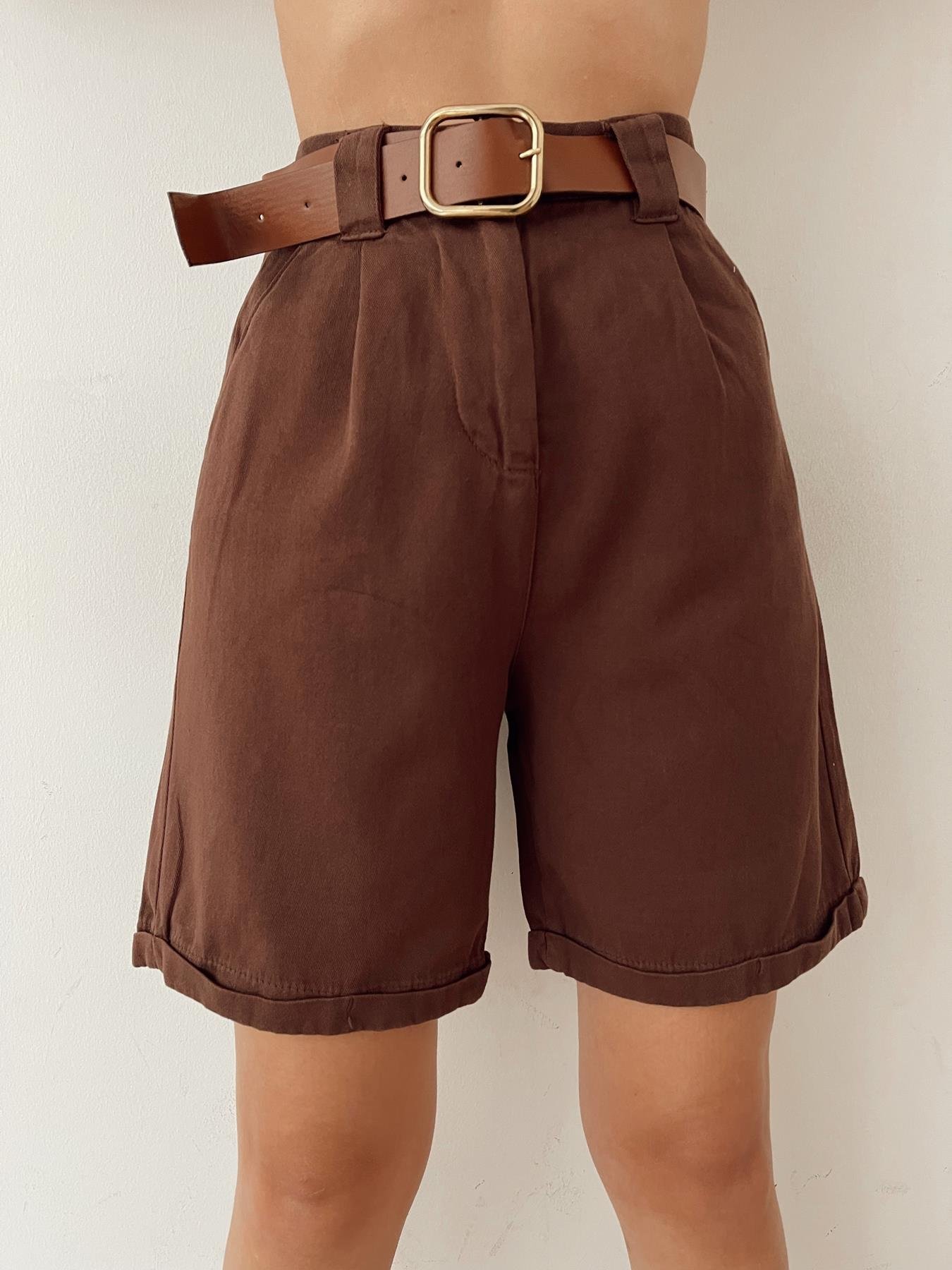 Duble Paça Kemerli Bermuda KAHVE