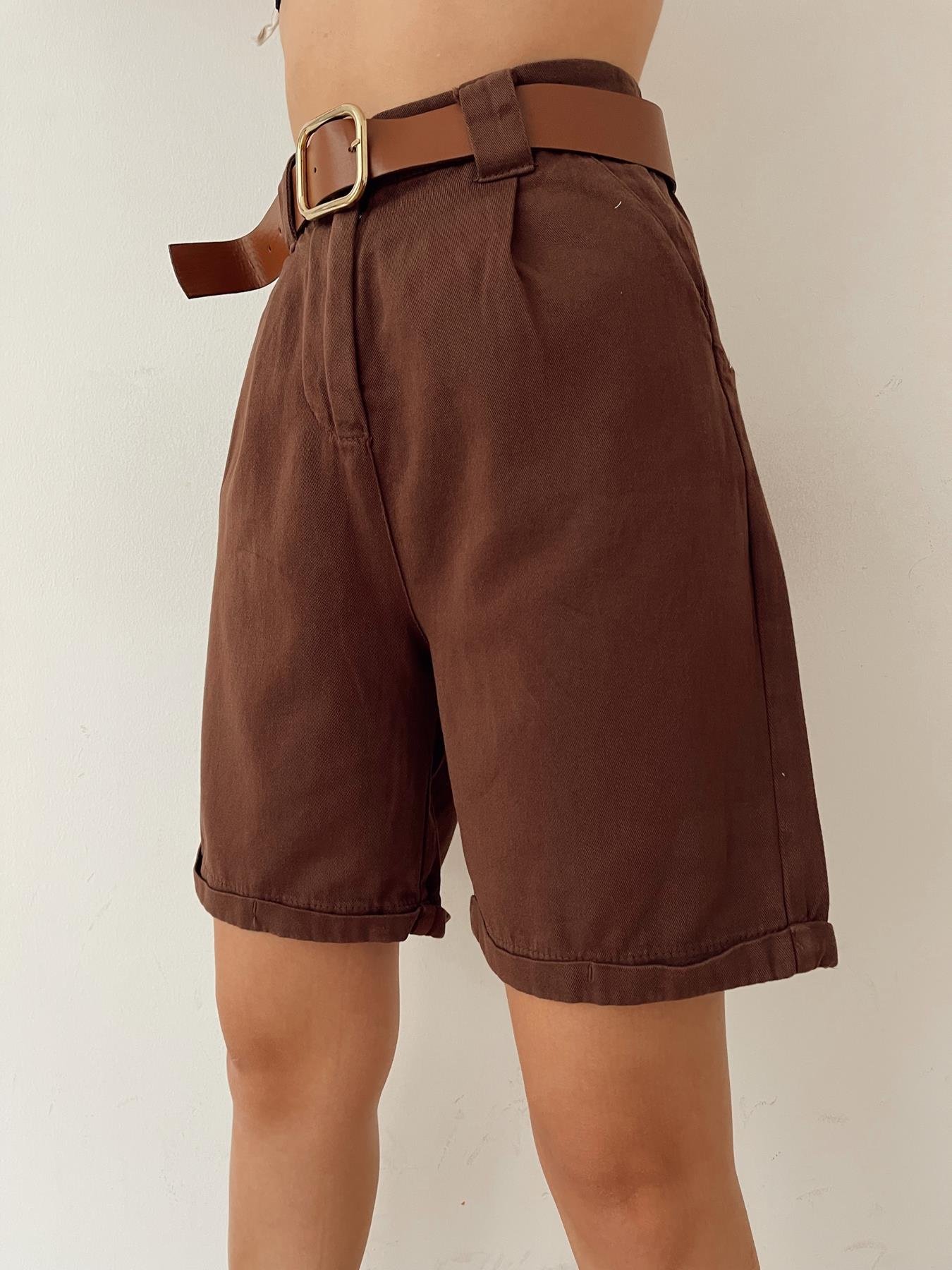 Duble Paça Kemerli Bermuda KAHVE