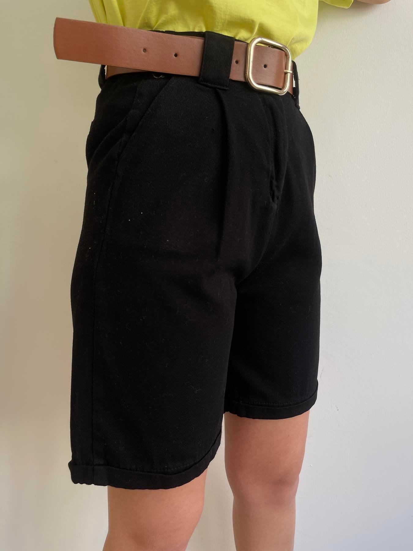 Duble Paça Kemerli Bermuda SİYAH