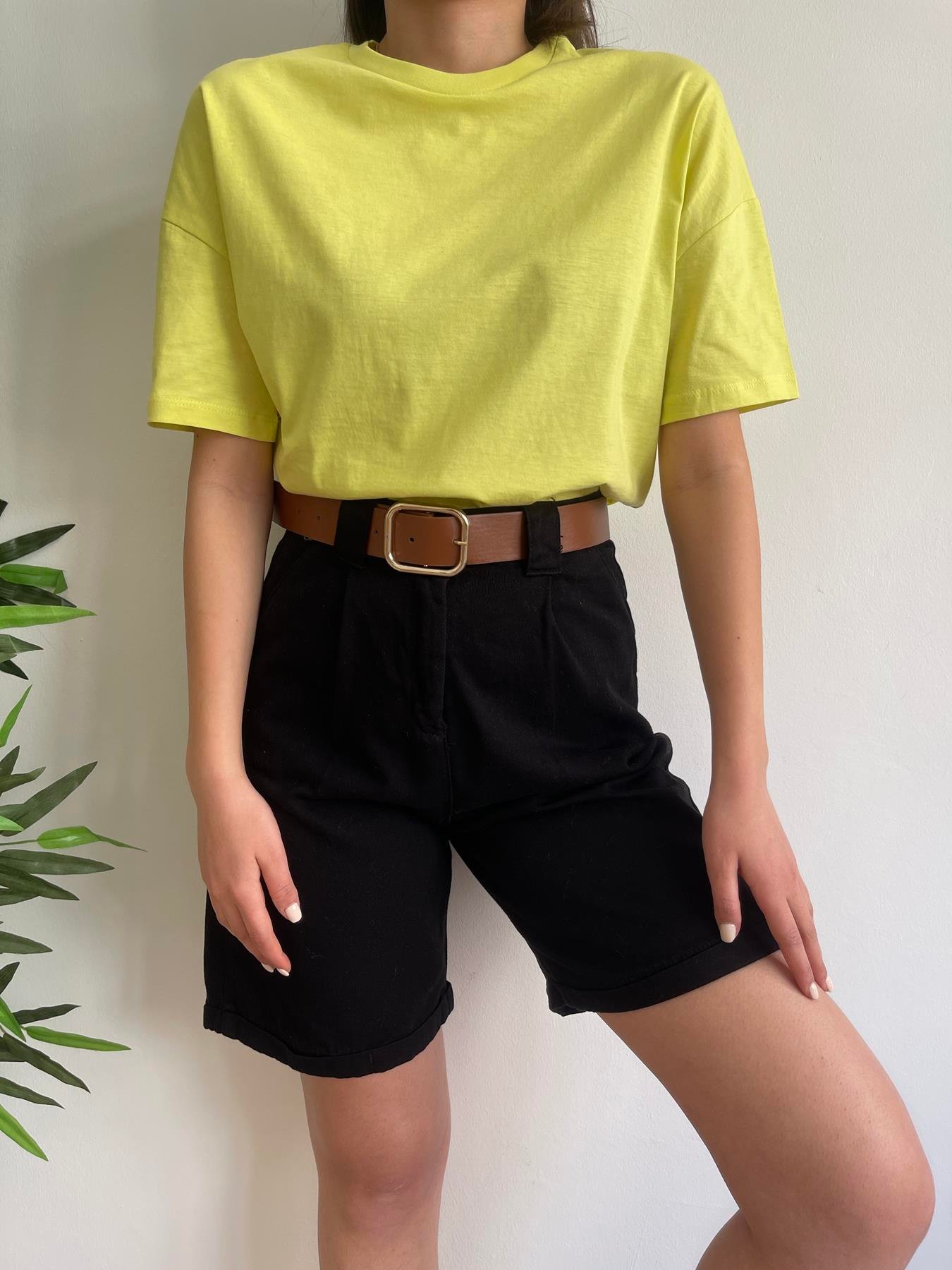 Duble Paça Kemerli Bermuda SİYAH