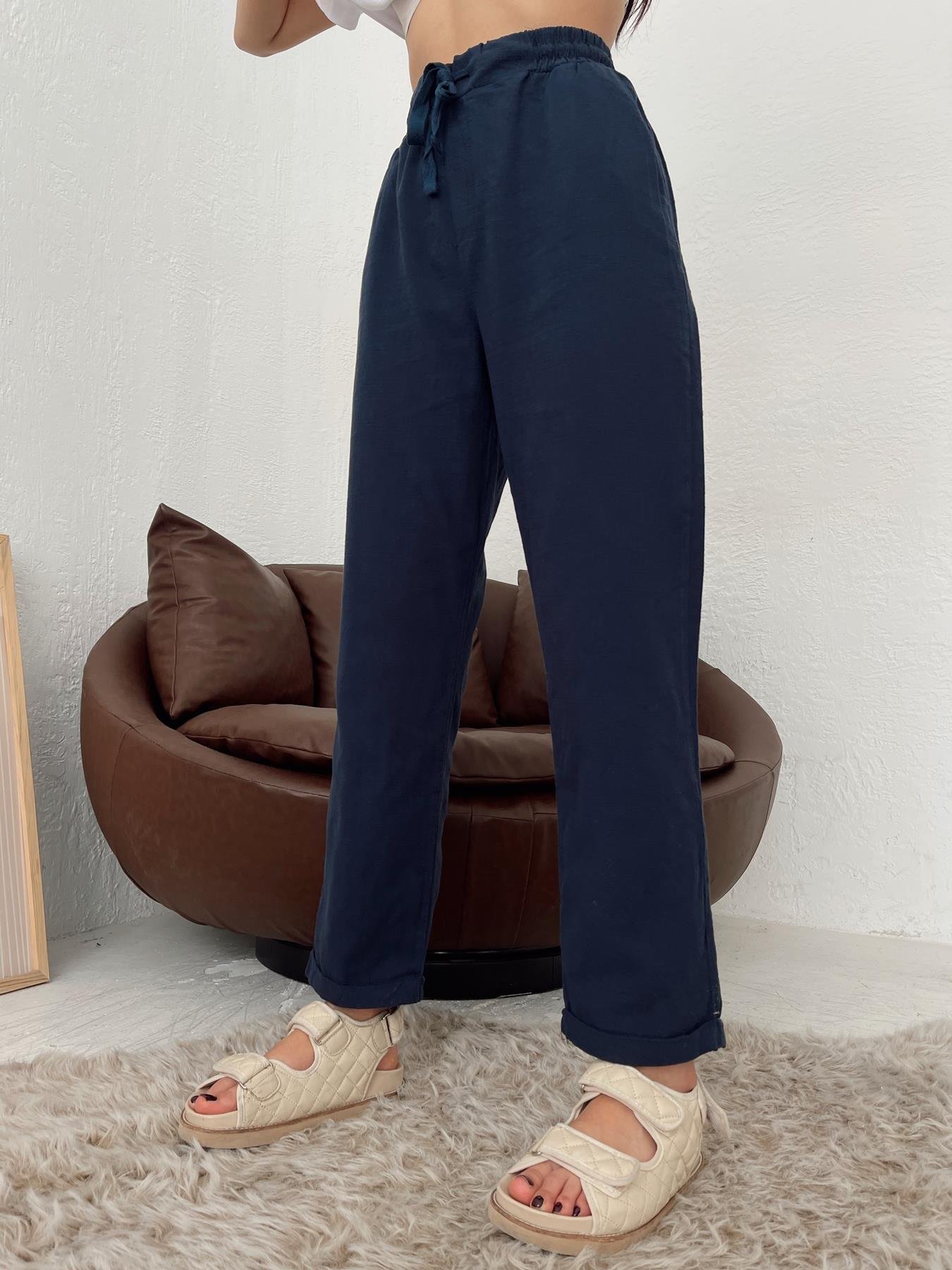 Duble Paça Keten Pantolon LACİVERT