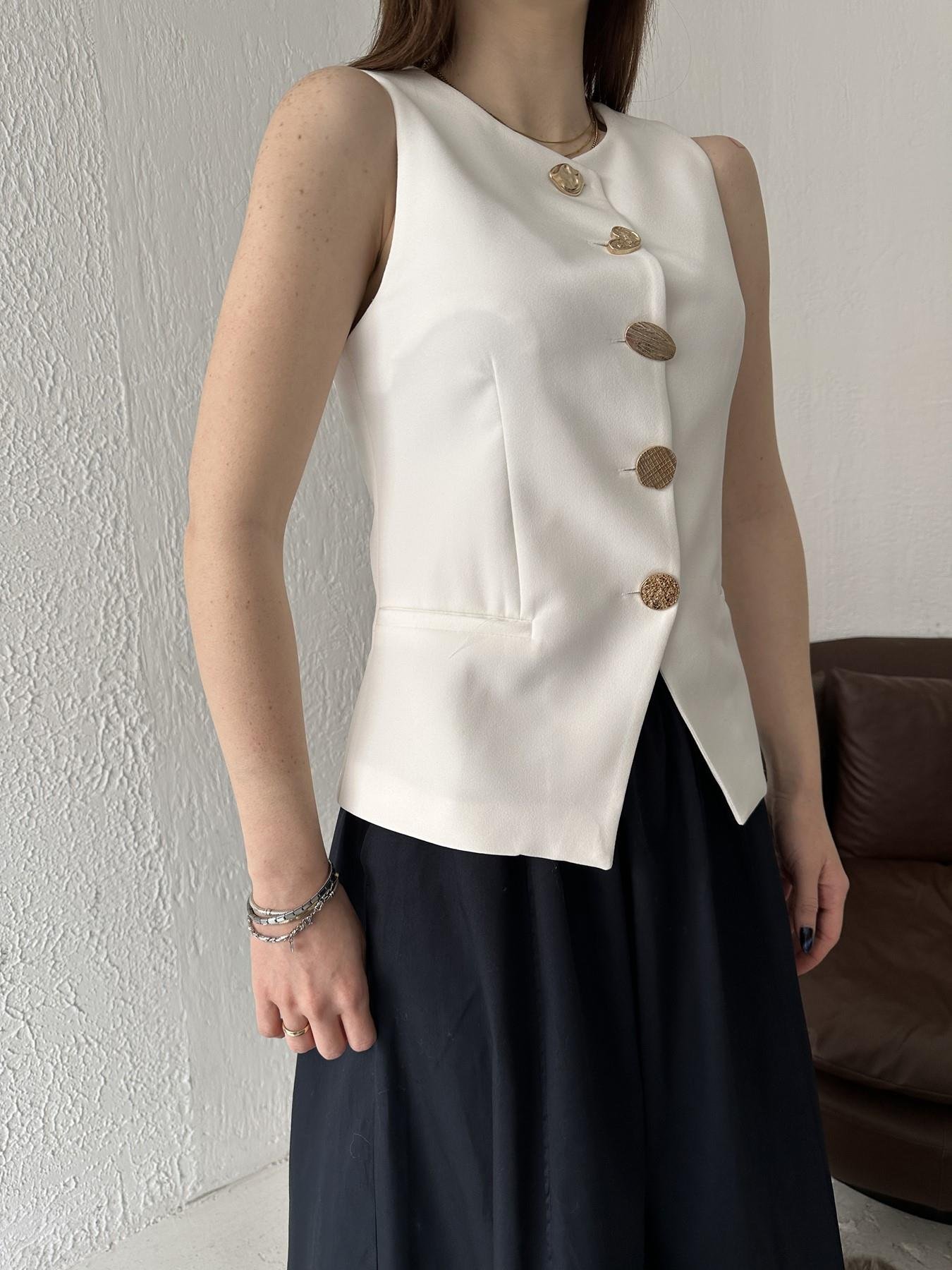 Düğme Detay Yelek BEYAZ