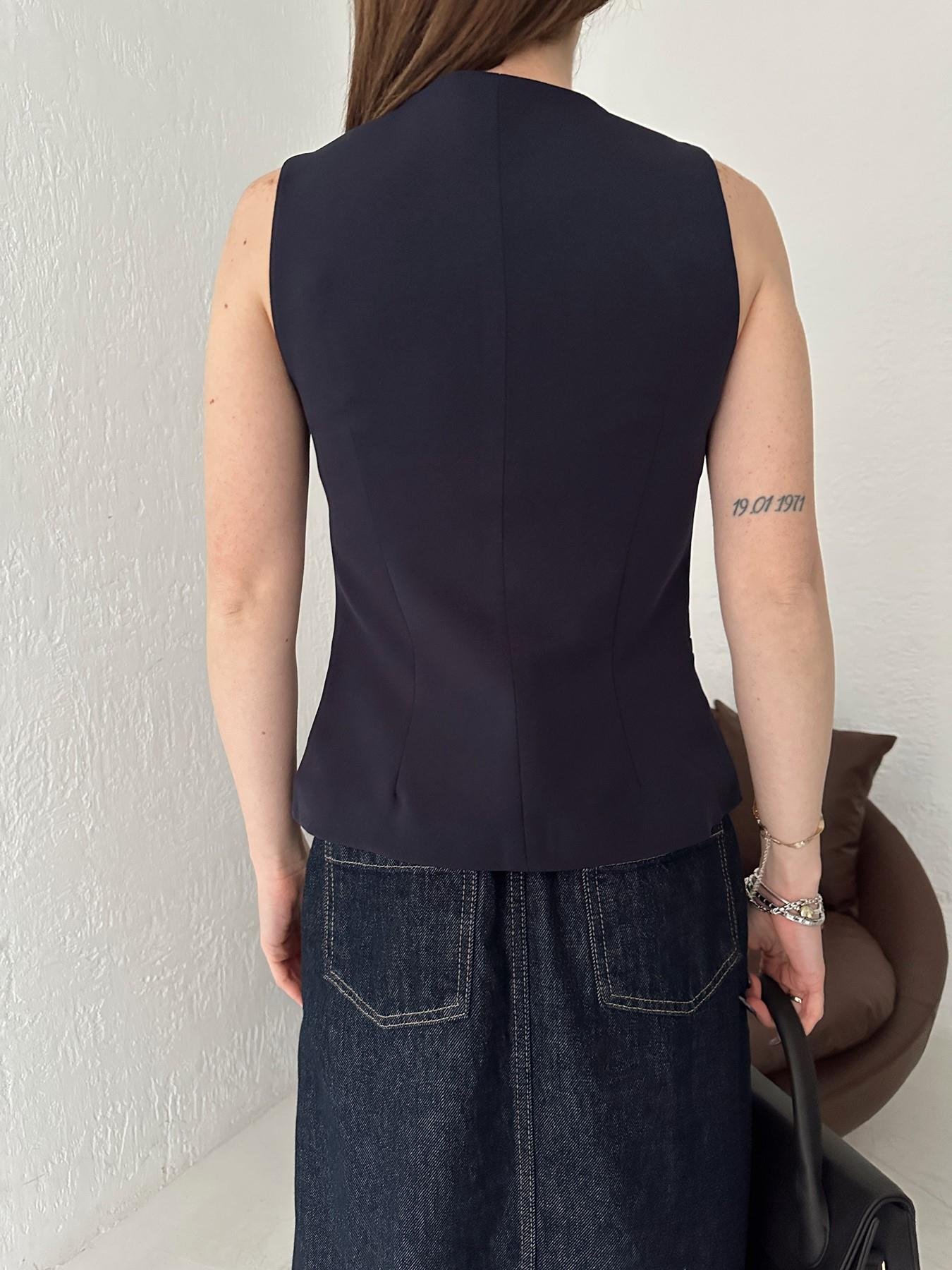 Düğme Detay Yelek LACİVERT
