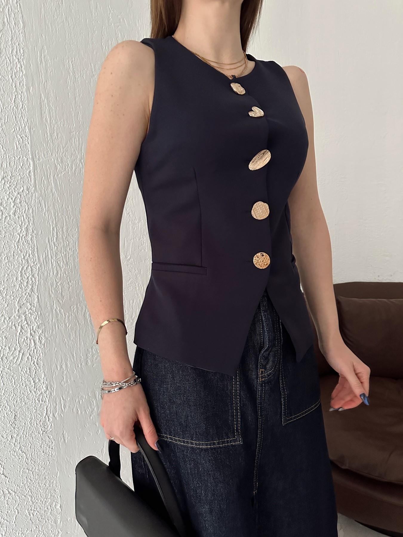 Düğme Detay Yelek LACİVERT