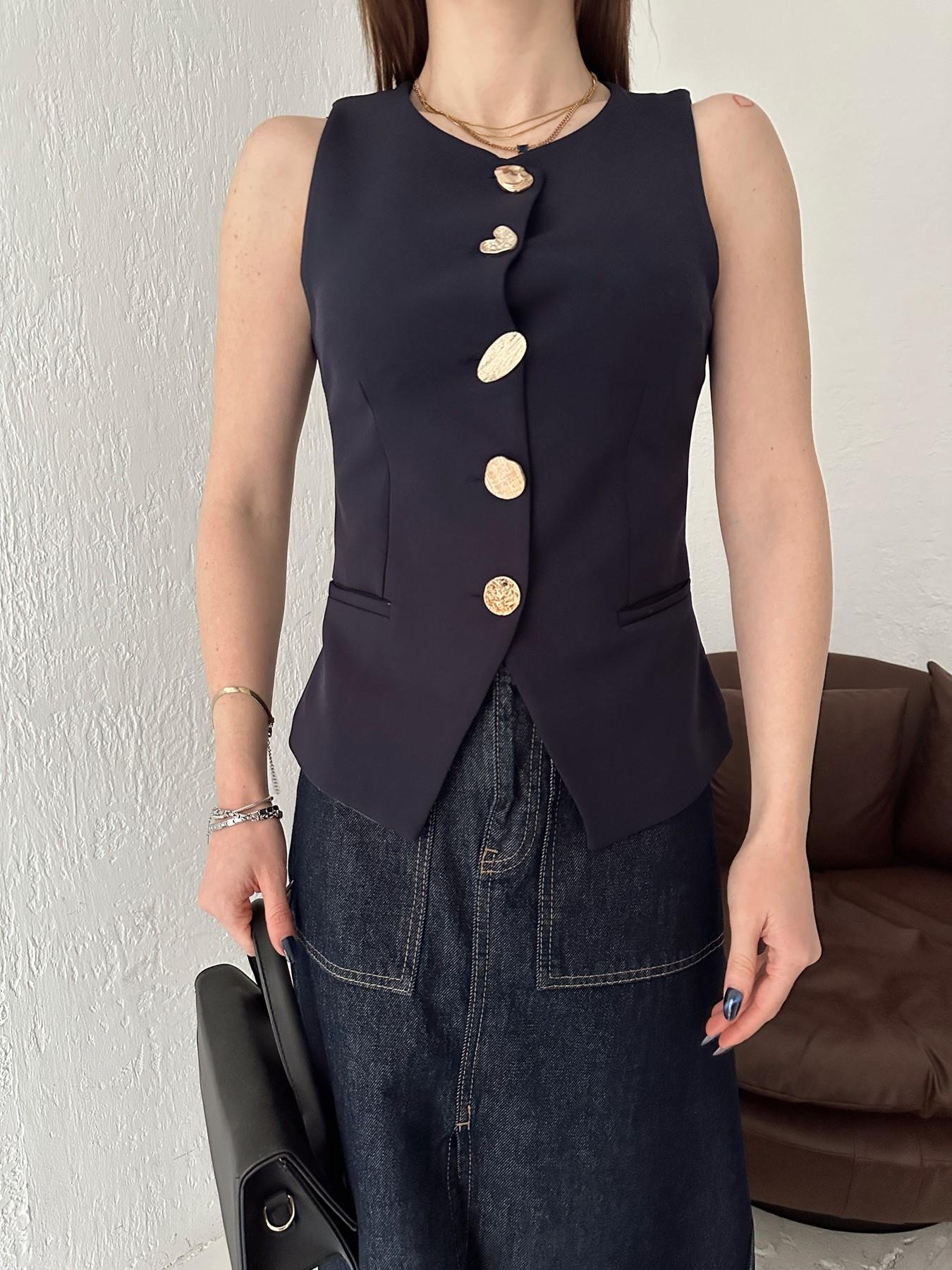 Düğme Detay Yelek LACİVERT