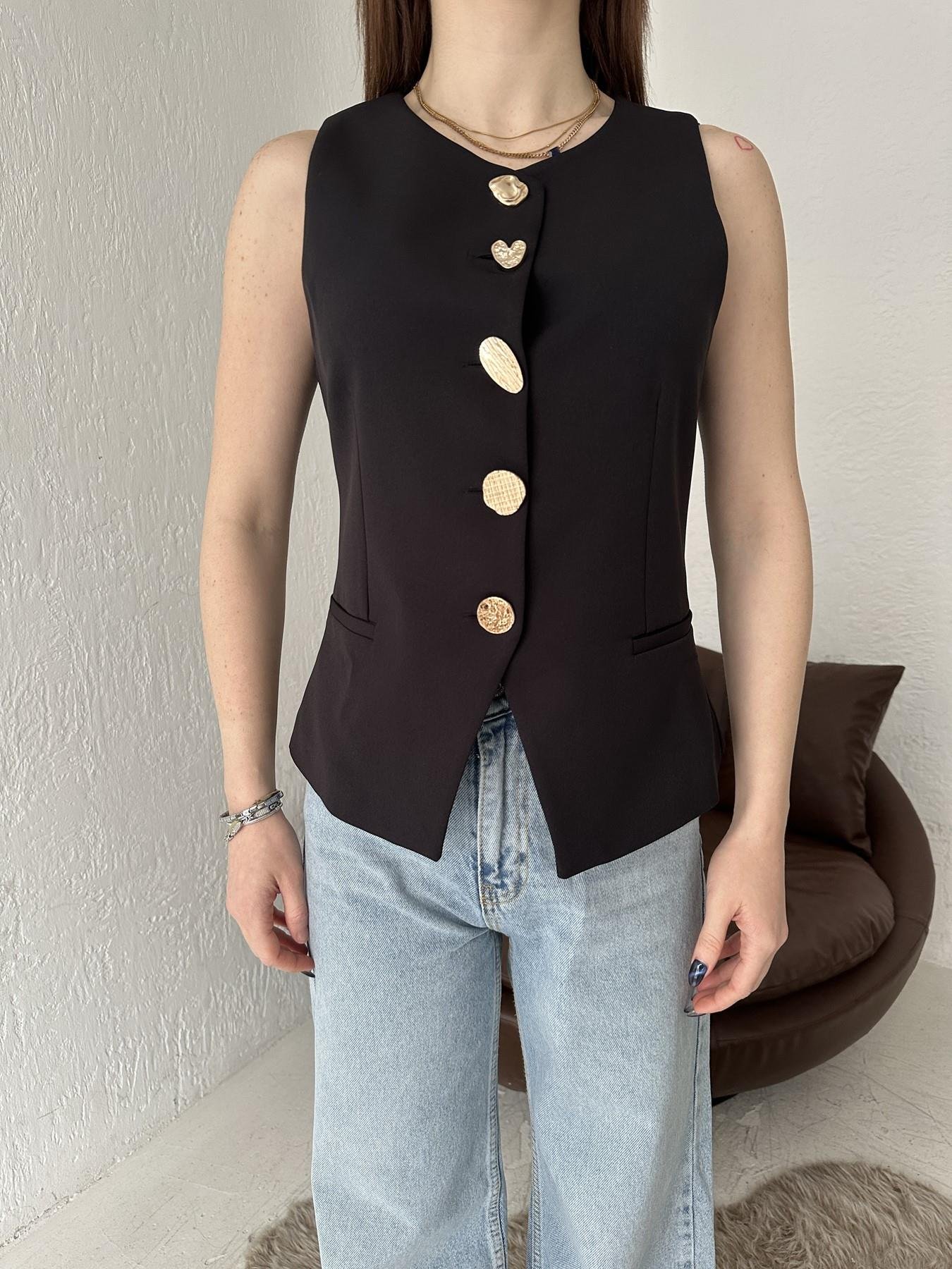 Düğme Detay Yelek SİYAH