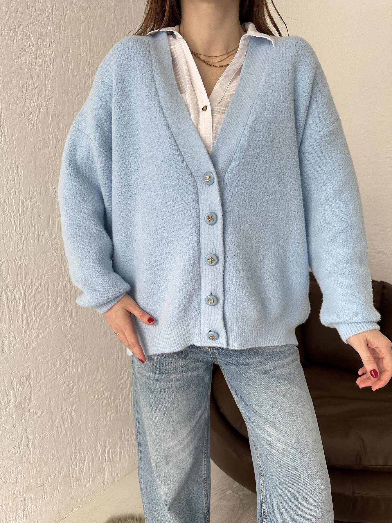 Düğme Detay Yumoş Hırka MAVİ