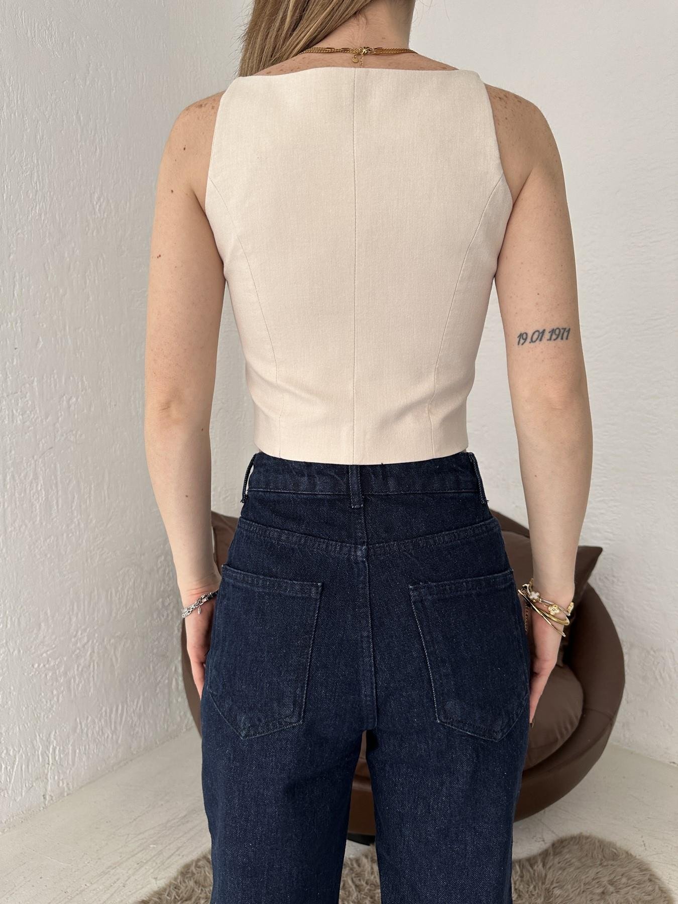 Düğmeli Askılı Crop Taş