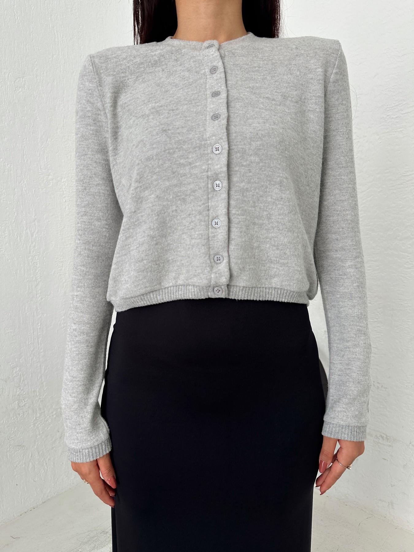 Düğmeli Crop Hırka GRİ MELANJ