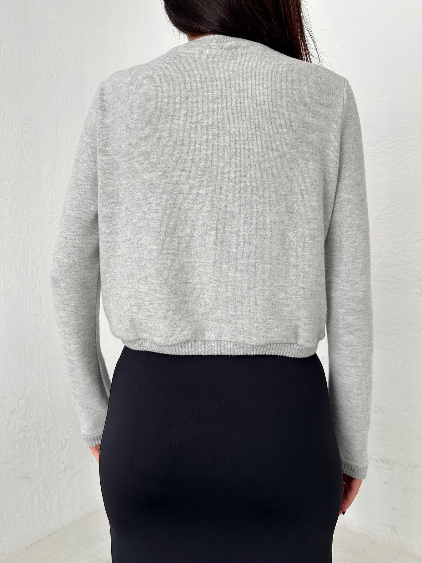 Düğmeli Crop Hırka GRİ MELANJ