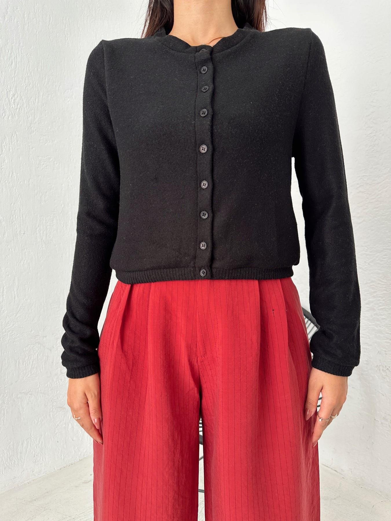 Düğmeli Crop Hırka SİYAH