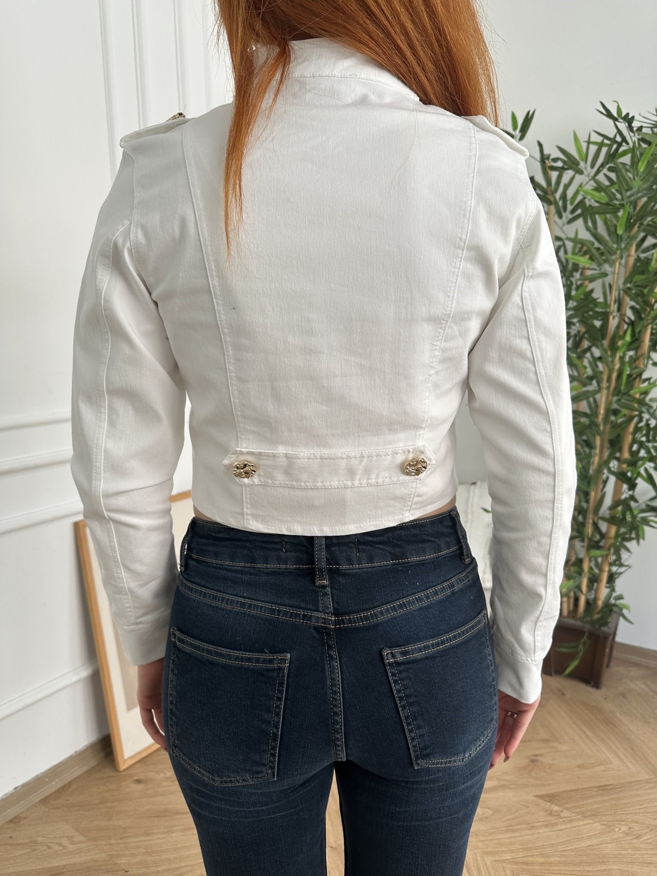 Düğmeli Denim Ceket Ekru