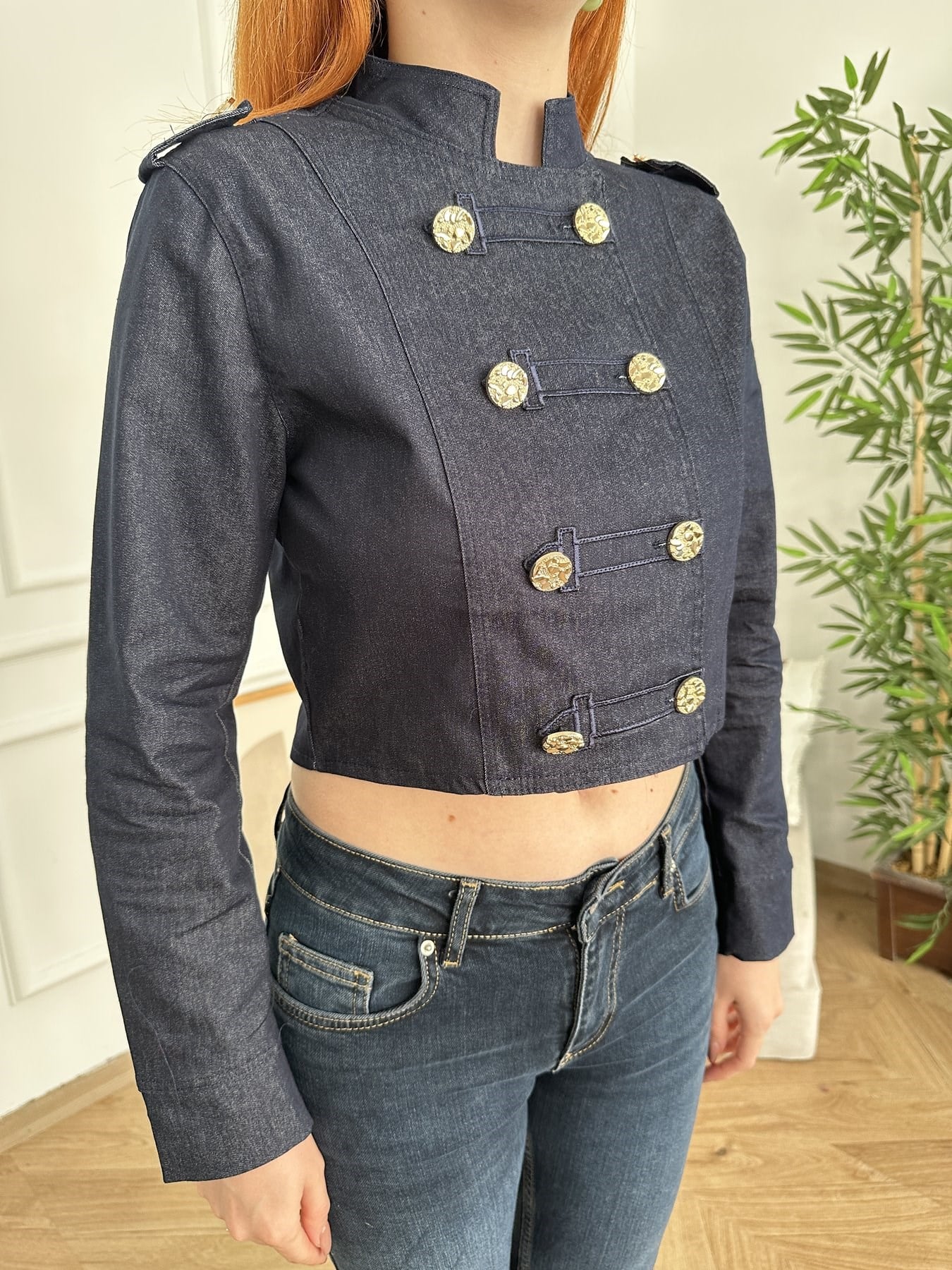 Düğmeli Denim Ceket Lacivert