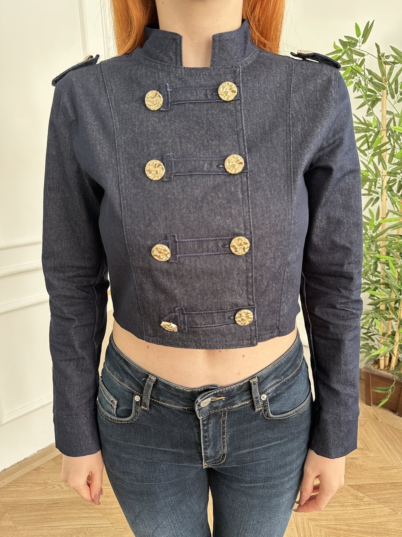 Düğmeli Denim Ceket Lacivert