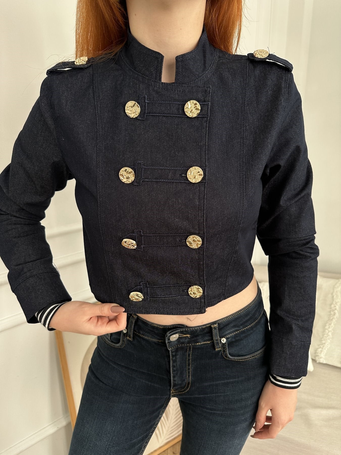 Düğmeli Denim Ceket Lacivert
