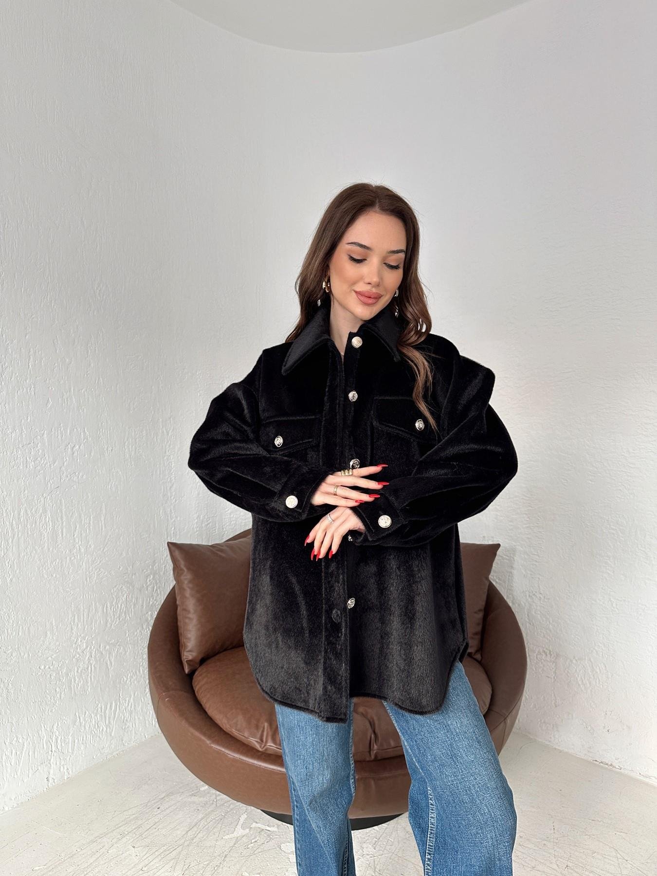 Düğmeli Kaşe Kürk Gömlek Ceket SİYAH