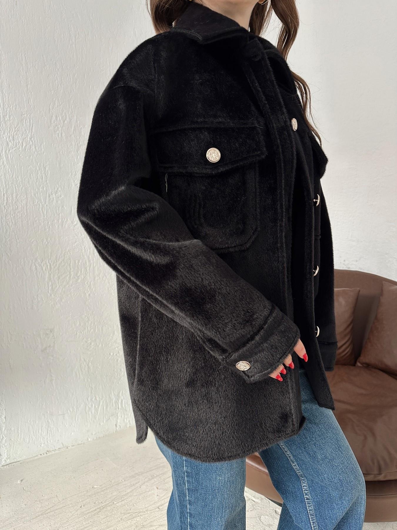 Düğmeli Kaşe Kürk Gömlek Ceket SİYAH