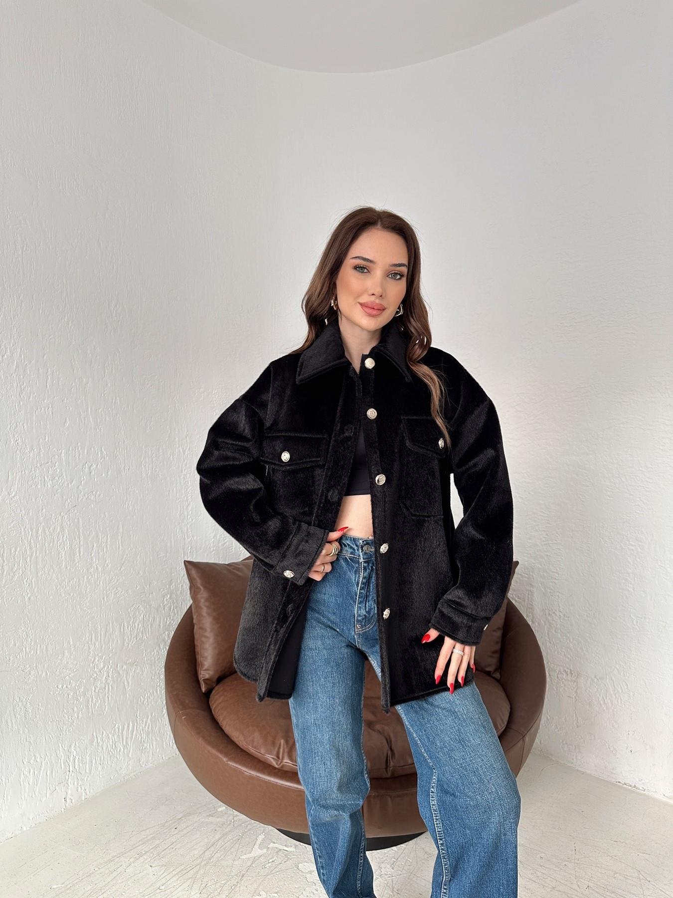 Düğmeli Kaşe Kürk Gömlek Ceket SİYAH