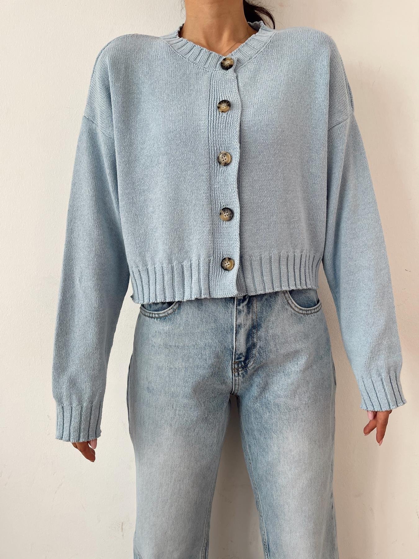 Düğmeli Uzun Kol Hırka BEBE MAVİ