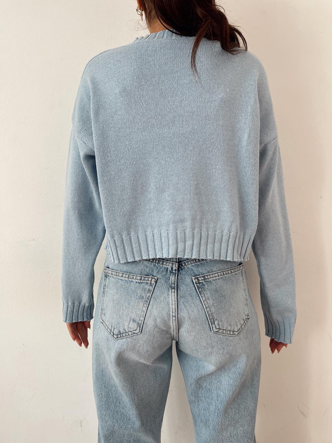 Düğmeli Uzun Kol Hırka BEBE MAVİ