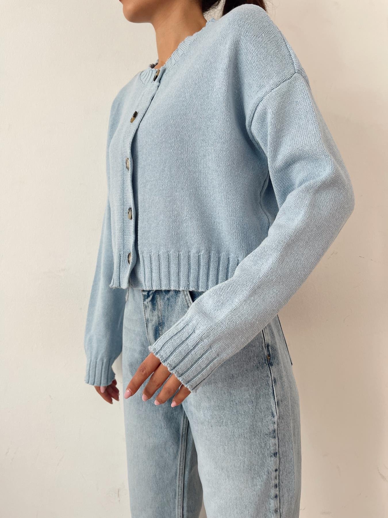 Düğmeli Uzun Kol Hırka BEBE MAVİ