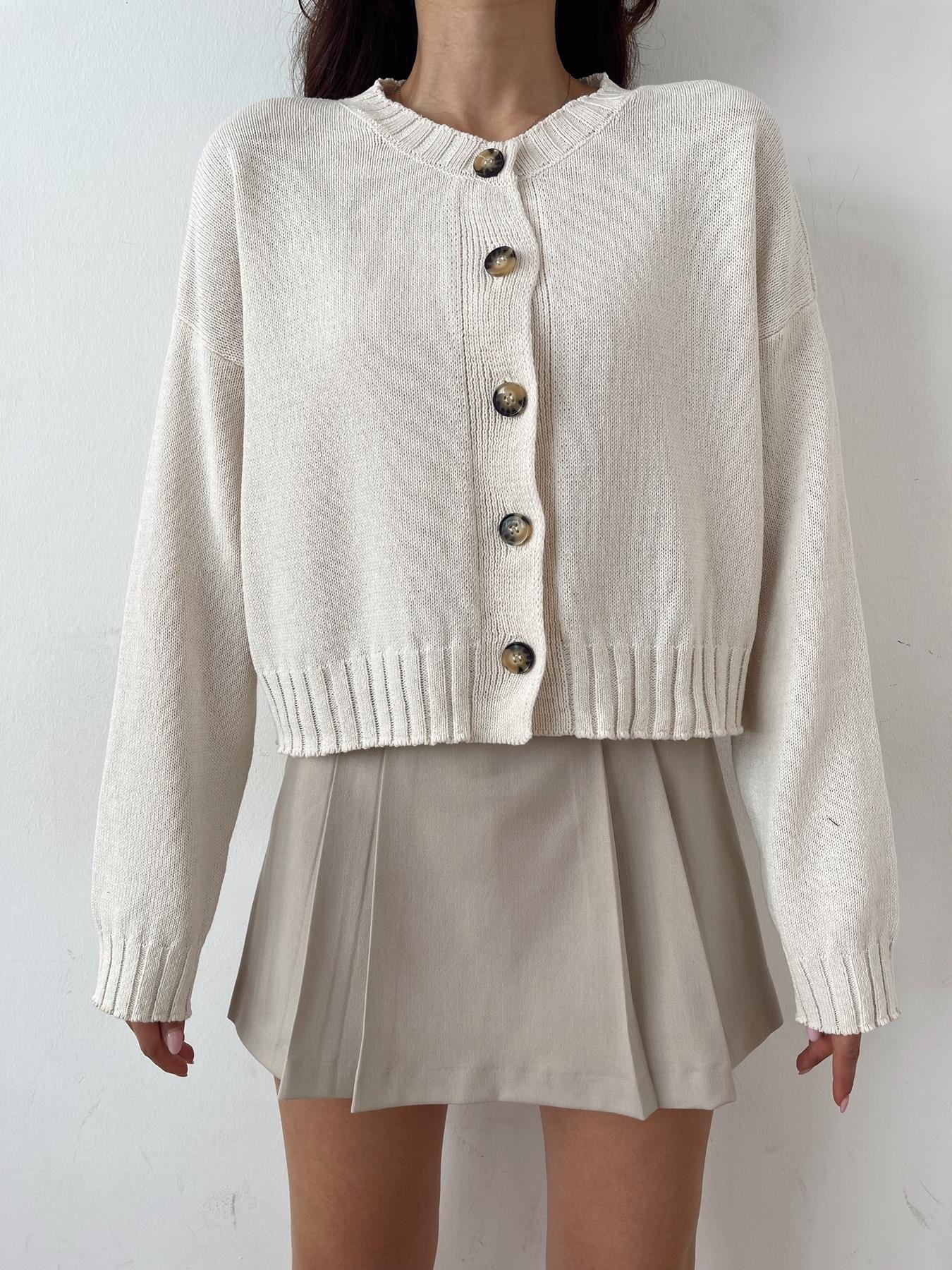 Düğmeli Uzun Kol Hırka KREM