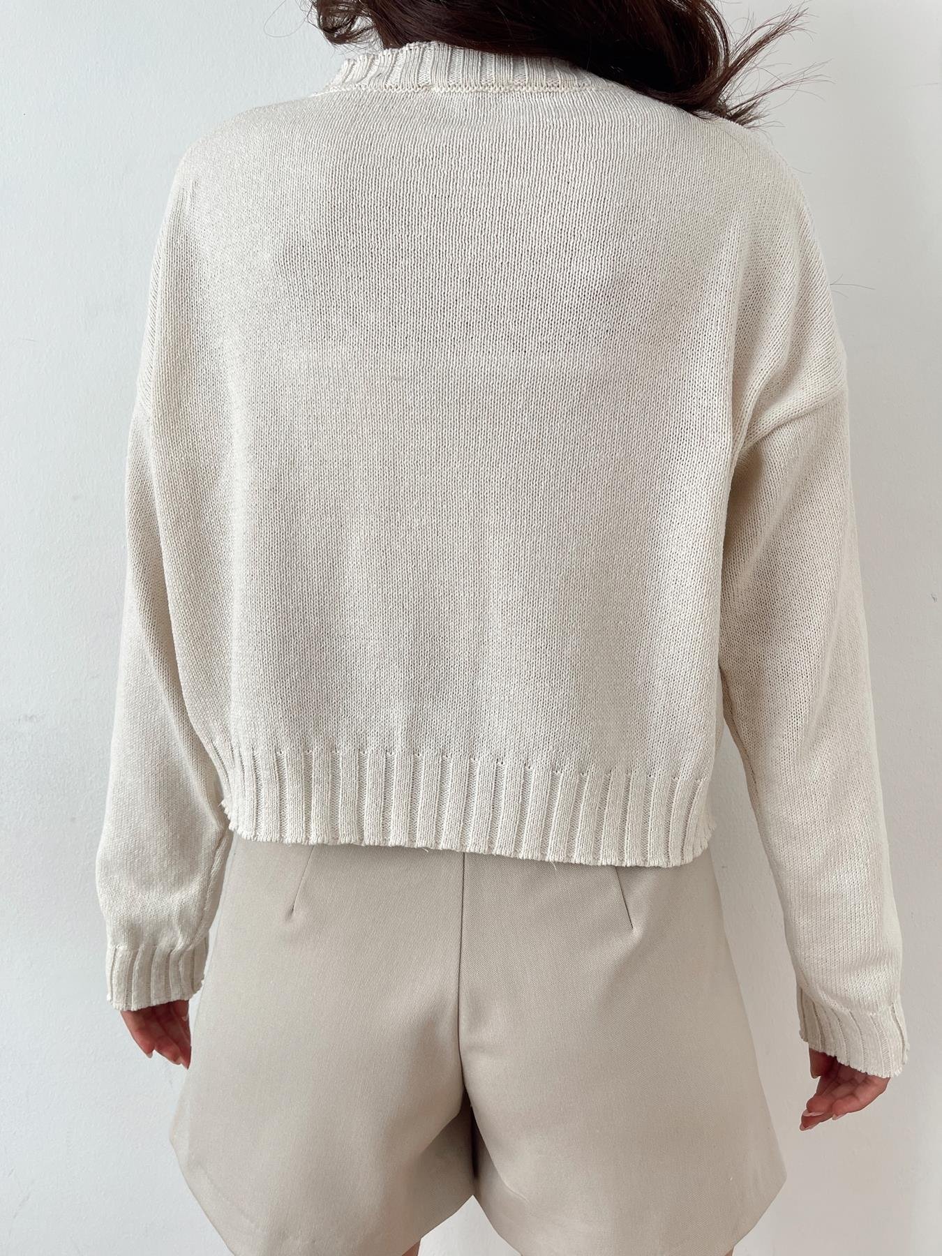 Düğmeli Uzun Kol Hırka KREM