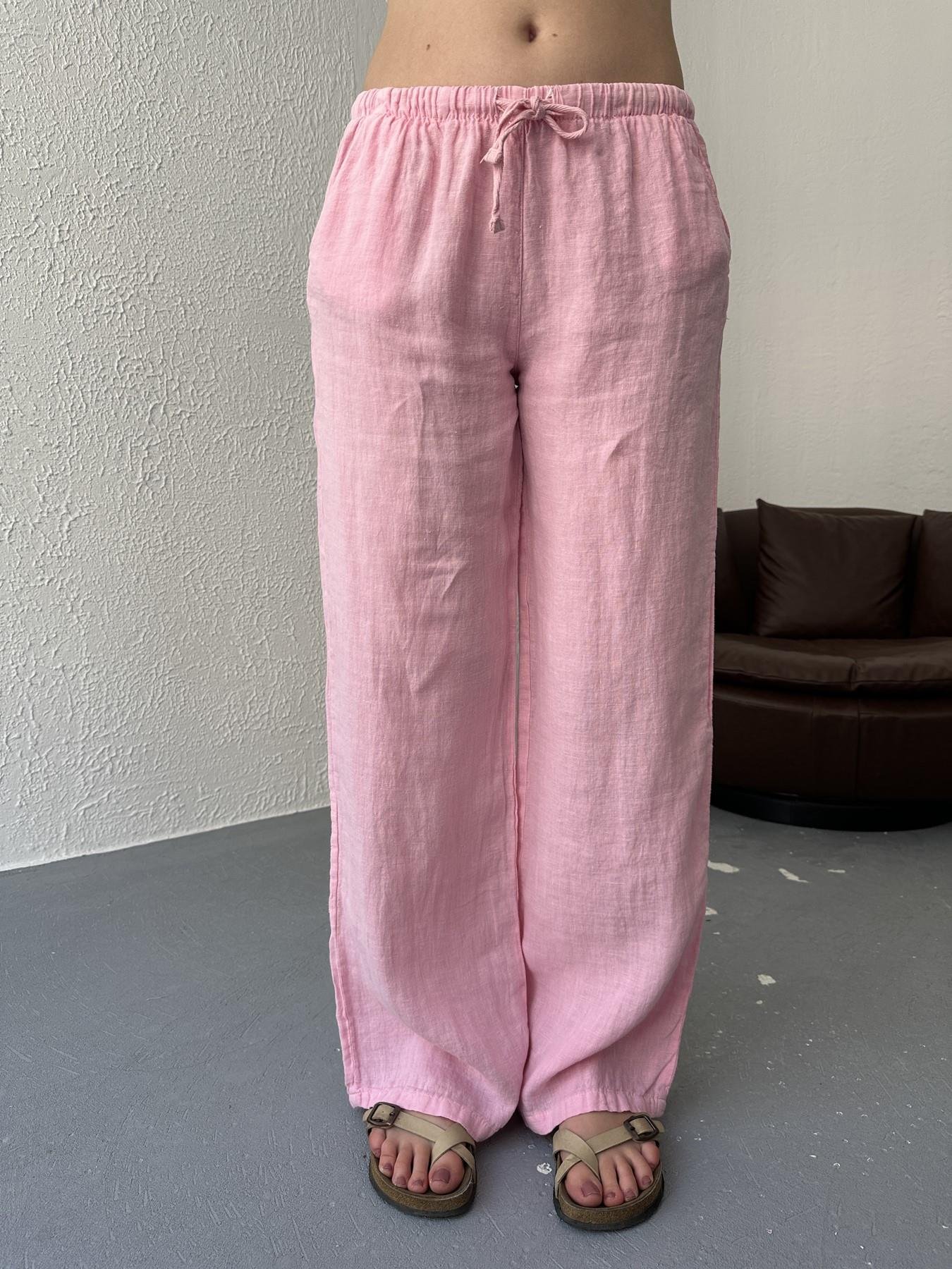 Düşük Bel Keten Pantolon Şeker pembe