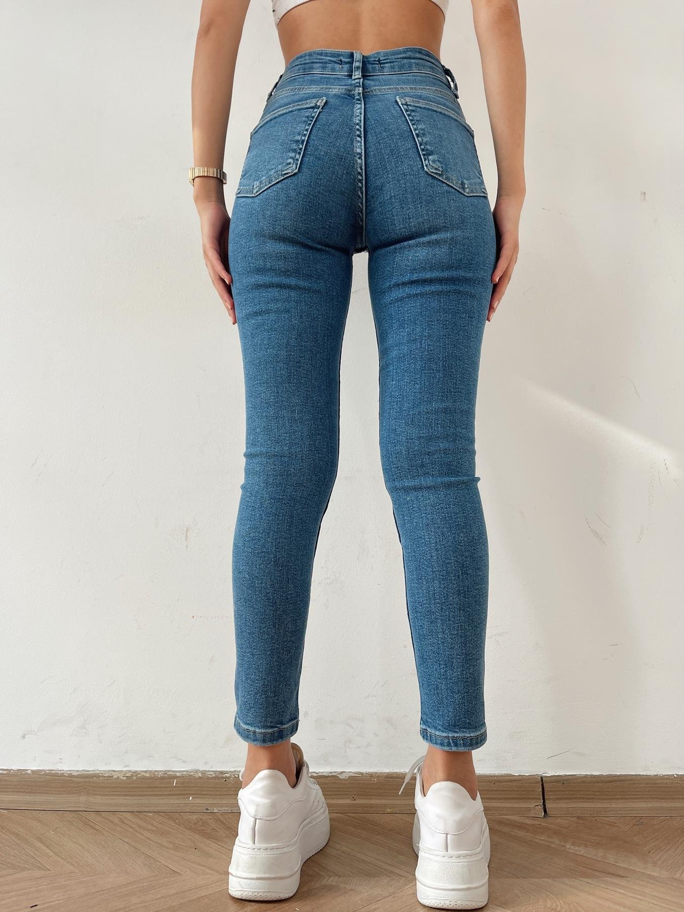 Düşük Bel Pover Likra Jean MAVİ