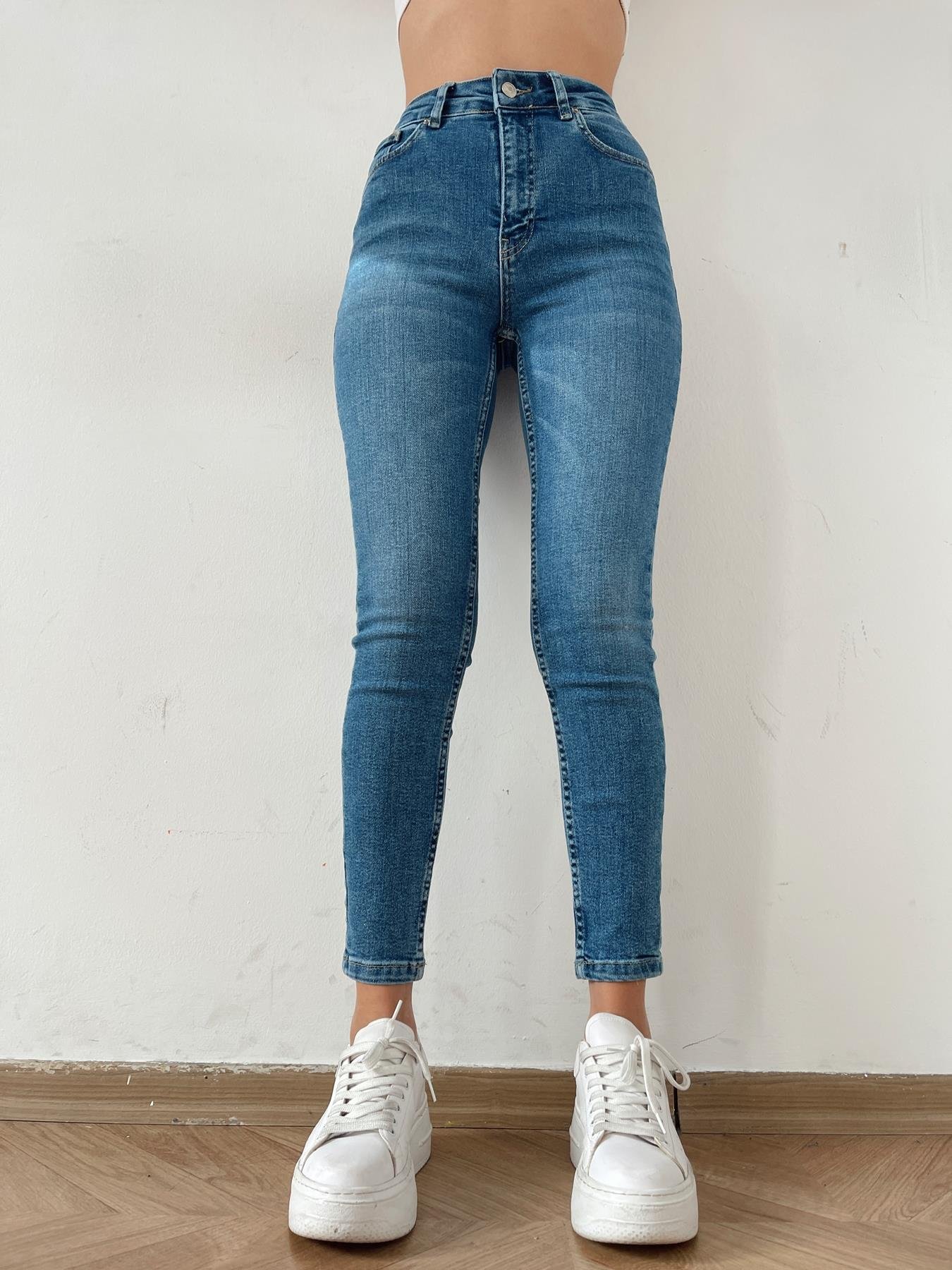 Düşük Bel Pover Likra Jean MAVİ