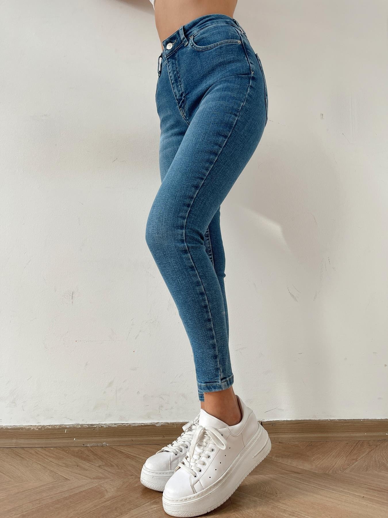 Düşük Bel Pover Likra Jean MAVİ