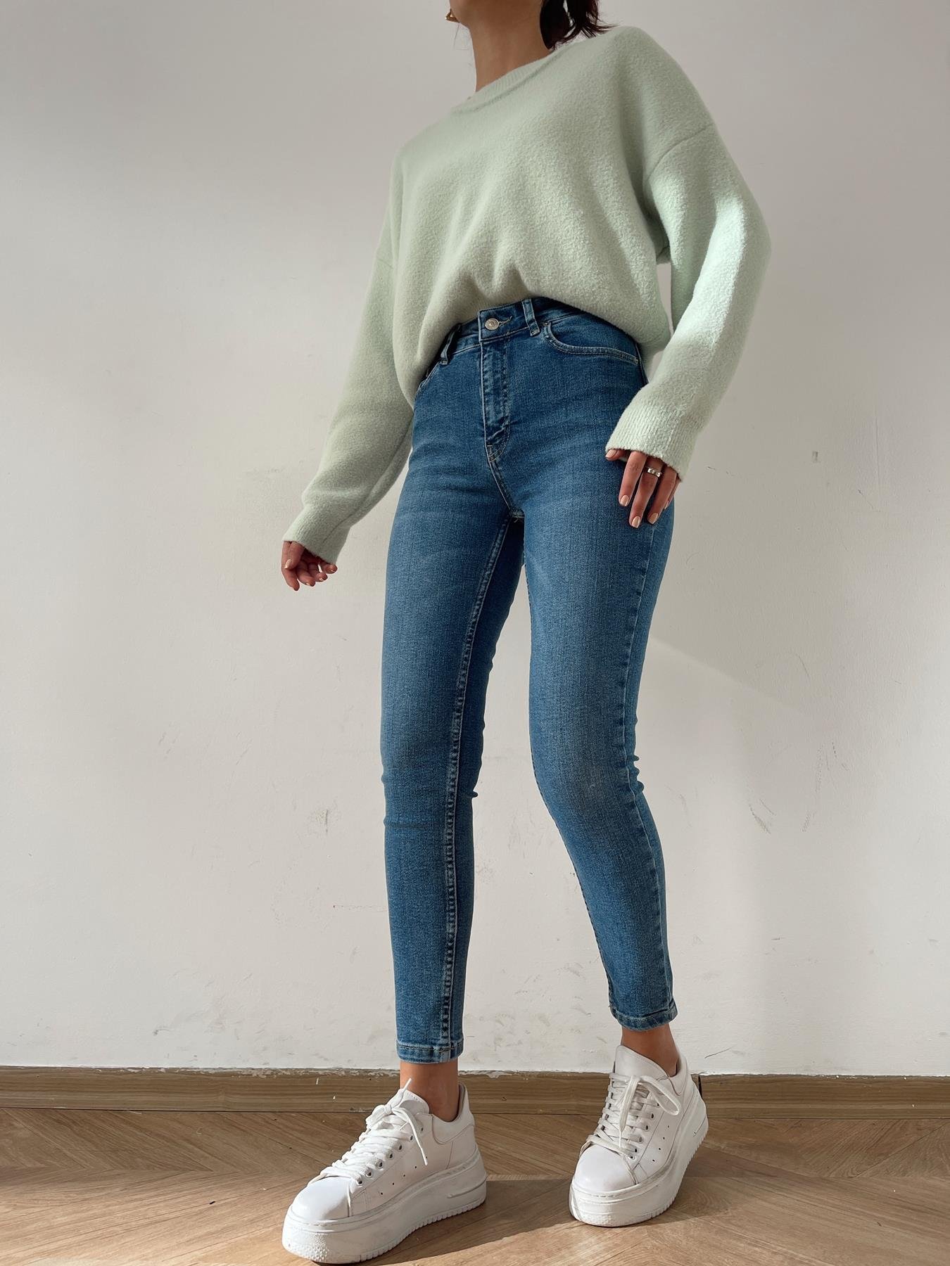 Düşük Bel Pover Likra Jean MAVİ